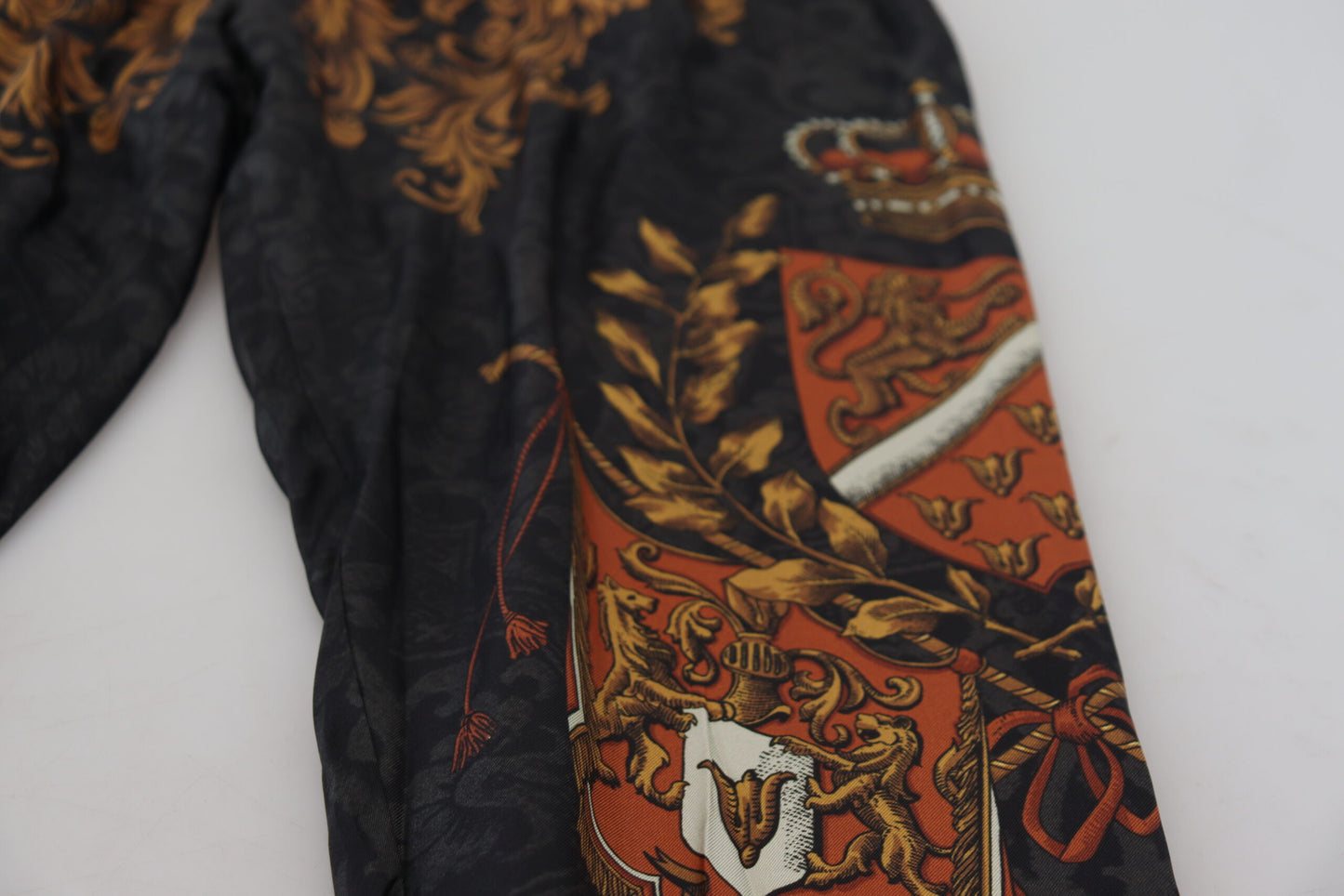Dolce & Gabbana Gray Silk Baroque Crown Trousers Sport Pants Dolce & Gabbana