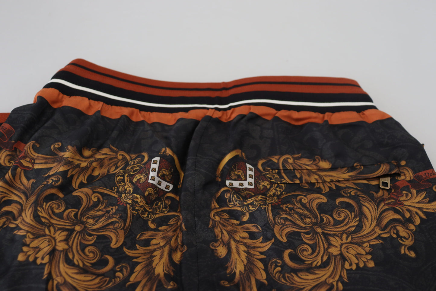 Dolce & Gabbana Gray Silk Baroque Crown Trousers Sport Pants Dolce & Gabbana