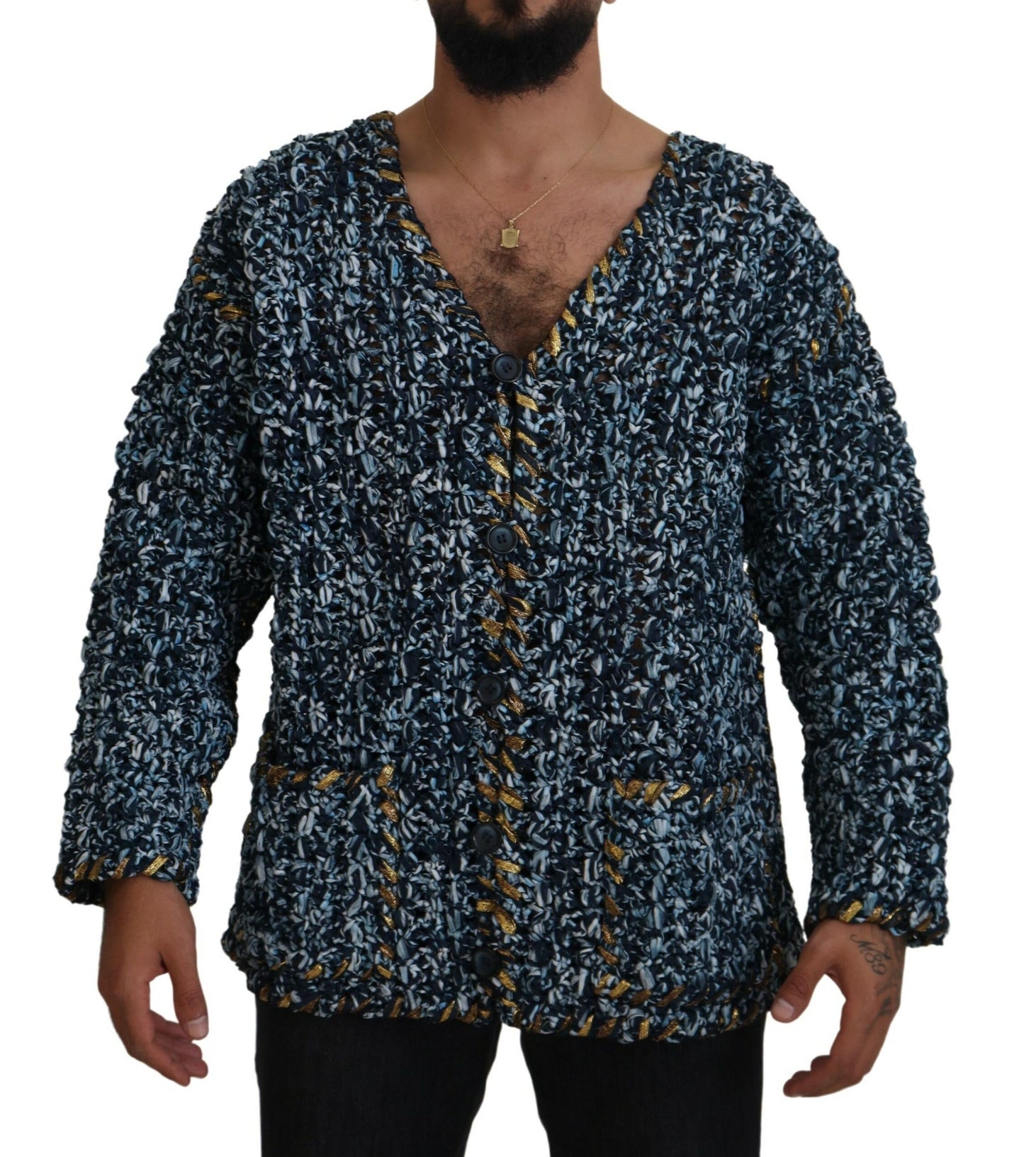 Dolce & Gabbana Blue Button Cardigan Fatto A Mano Sweater Dolce & Gabbana