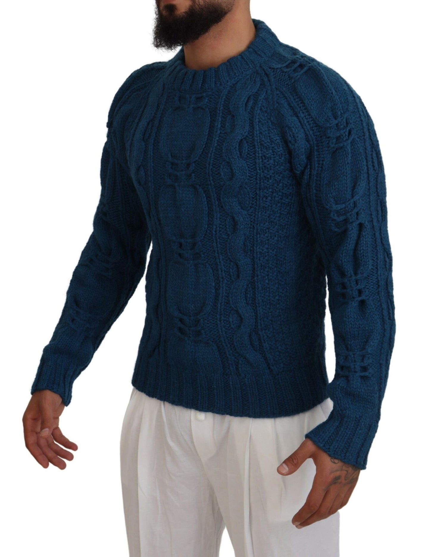 Dolce & Gabbana Blue Knitted Wool Alpaca Pullover Sweater Dolce & Gabbana