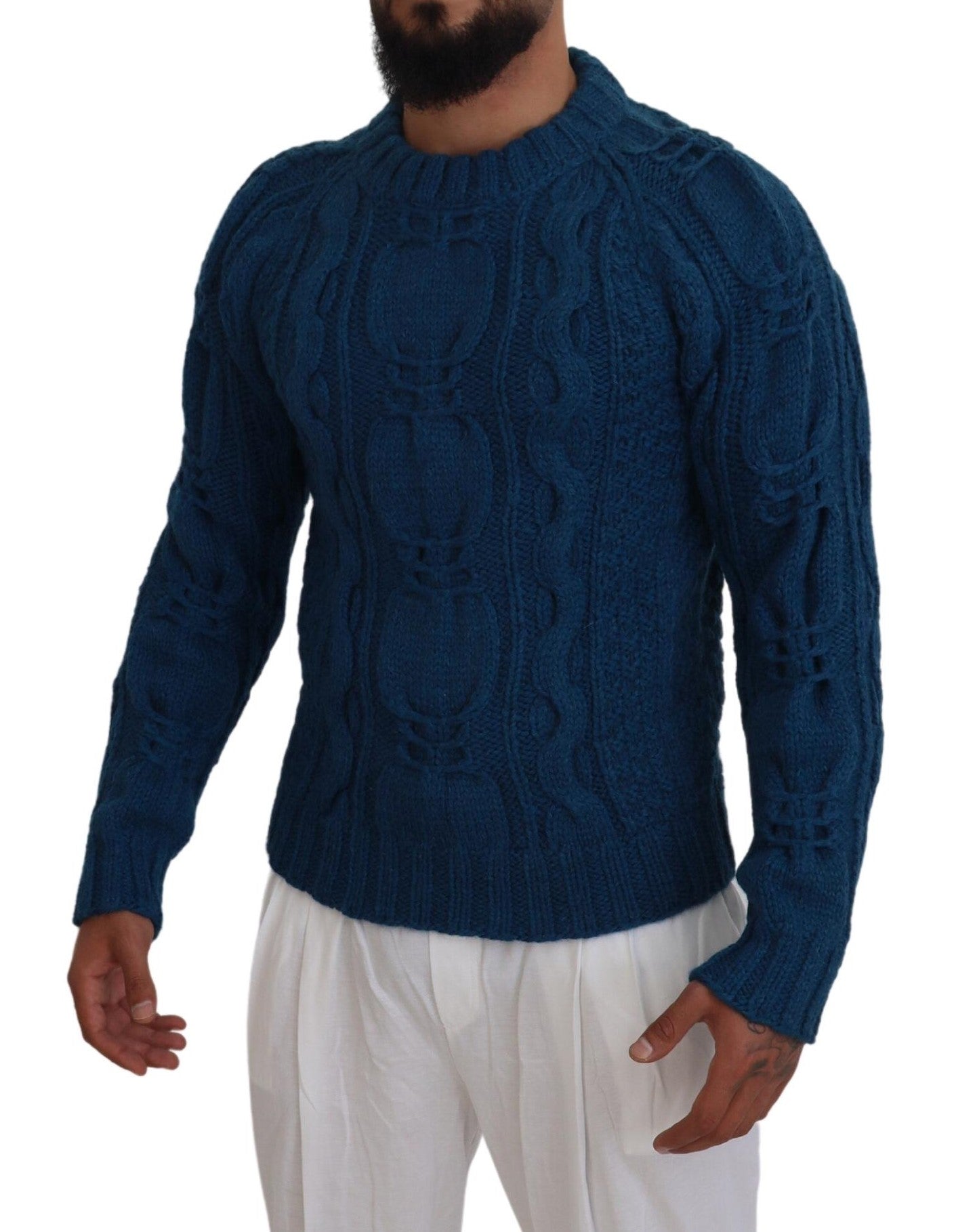 Dolce & Gabbana Blue Knitted Wool Alpaca Pullover Sweater Dolce & Gabbana
