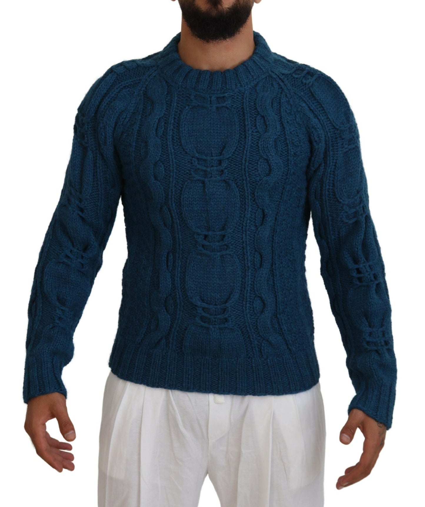 Dolce & Gabbana Blue Knitted Wool Alpaca Pullover Sweater Dolce & Gabbana