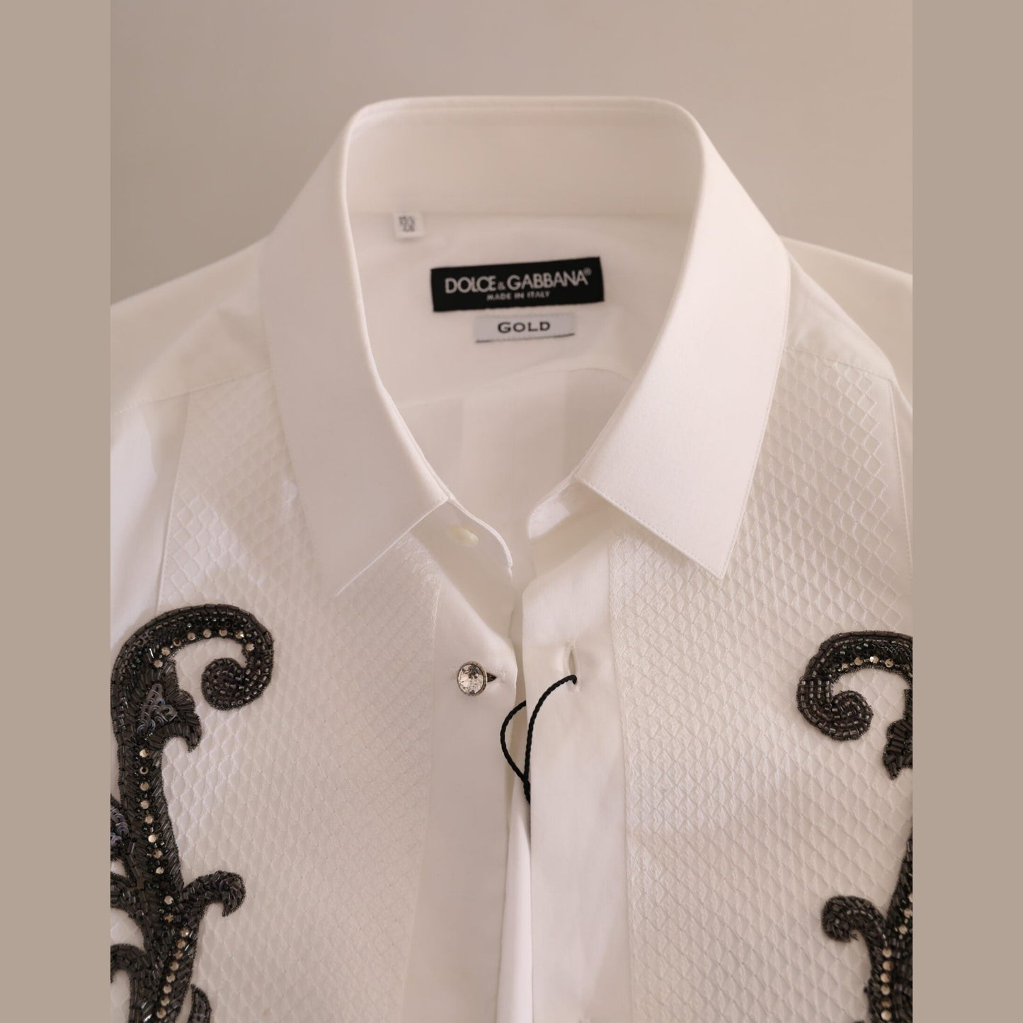 Dolce & Gabbana White Tuxedo Slim Fit Baroque Shirt