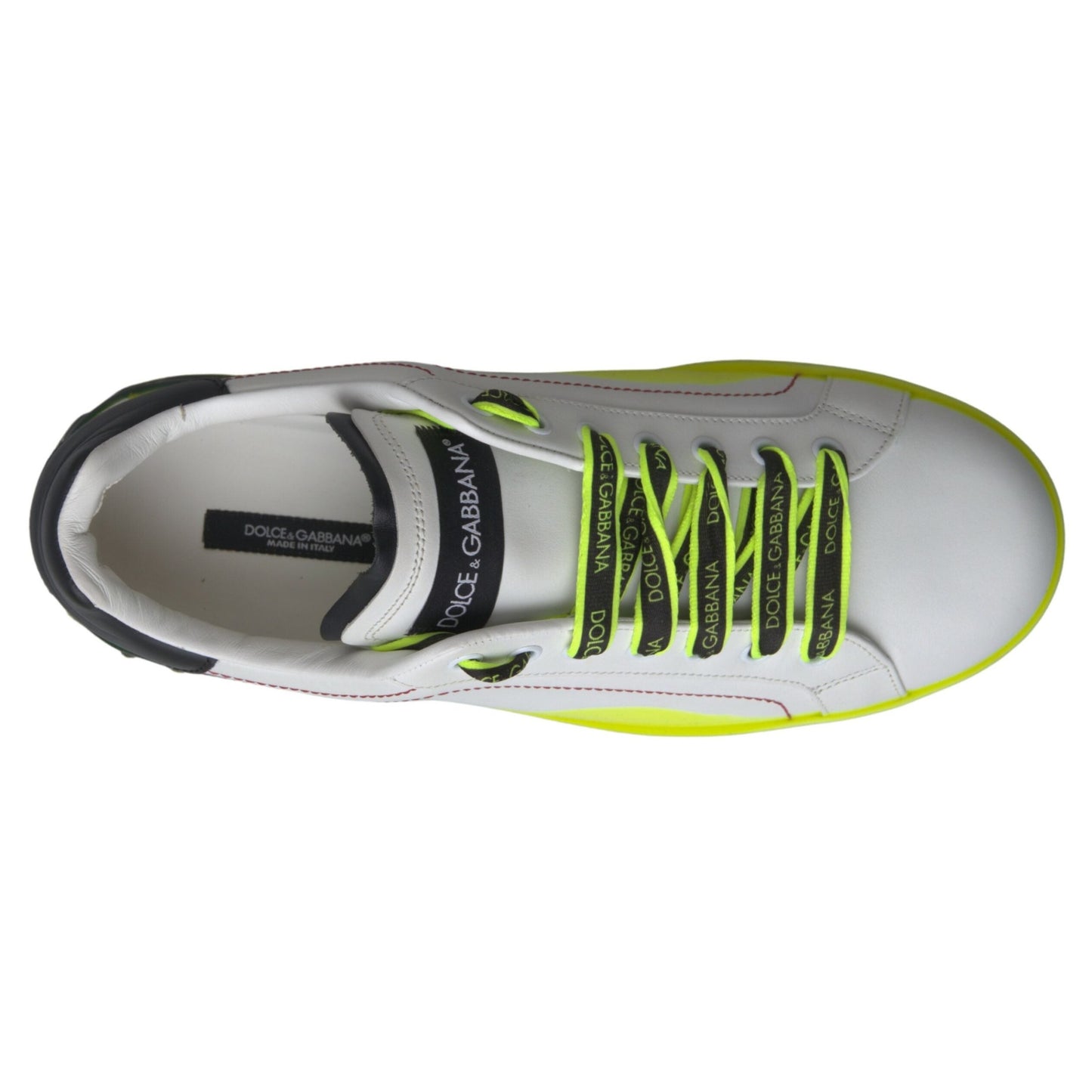 Dolce & Gabbana White Yellow Portofino Leather Sneakers Shoes Dolce & Gabbana