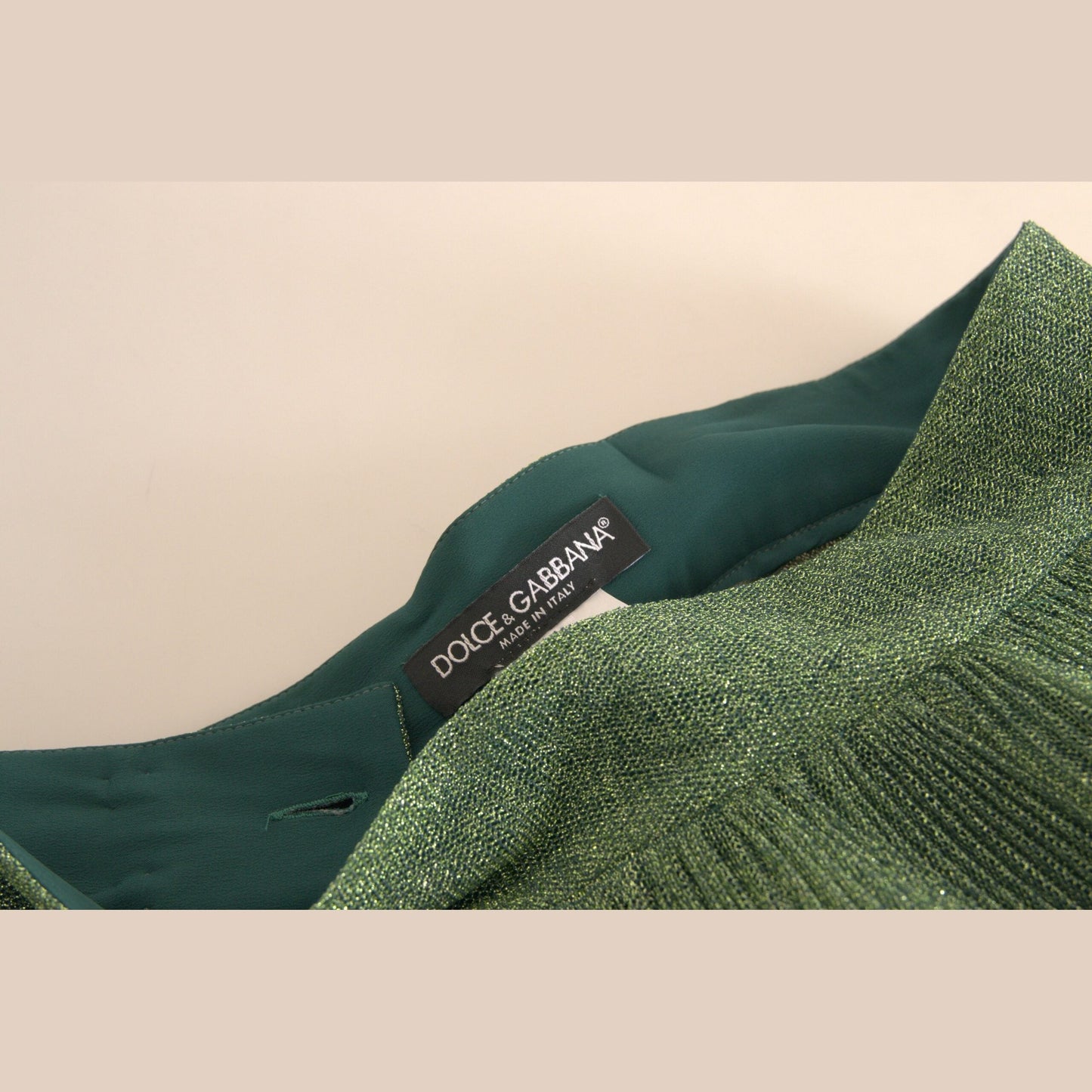 Dolce & Gabbana Metallic Green High Waist A-line Pleated Skirt