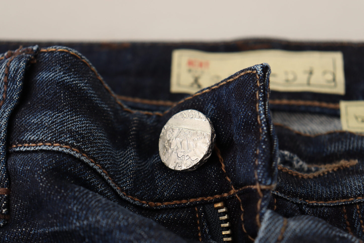 Acht Blue Washed Cotton Low Waist Skinny Denim Jeans Acht