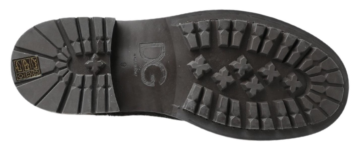 Dolce & Gabbana Black Gray Leather Ankle Boots Dolce & Gabbana