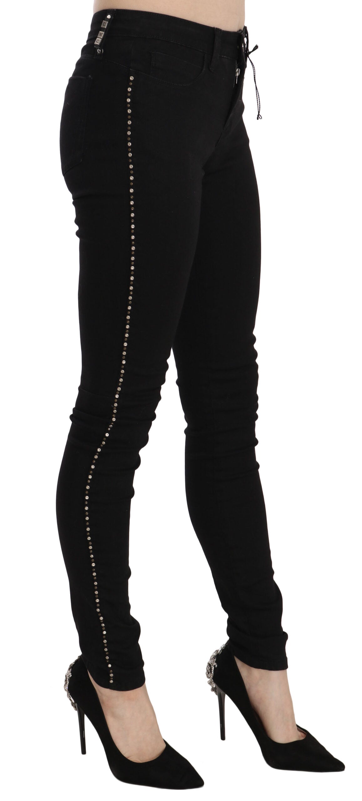 Costume National Black Embellished Mid Waist Skinny Denim Jeans Costume National