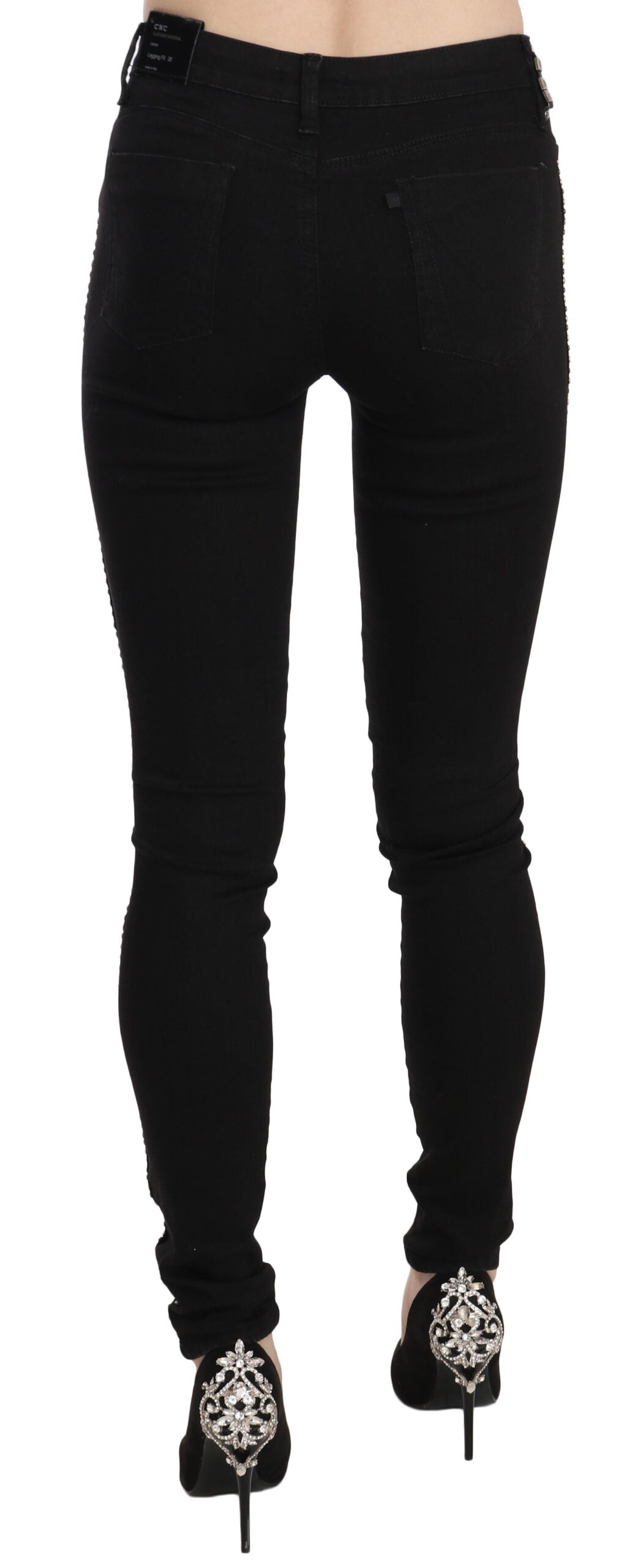 Costume National Black Embellished Mid Waist Skinny Denim Jeans Costume National