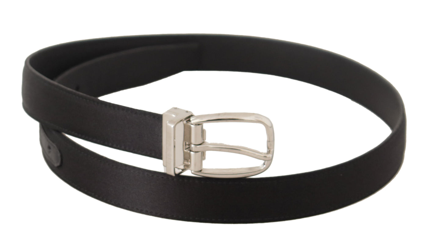 Dolce & Gabbana Black Canvas Leather Silver Logo Metal Buckle Belt Dolce & Gabbana