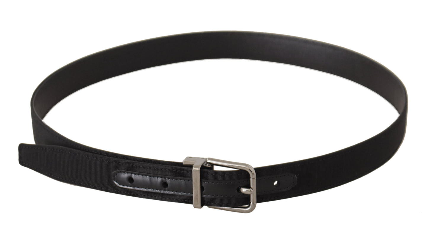 Dolce & Gabbana Black Canvas Leather Silver Metal Buckle Belt Dolce & Gabbana