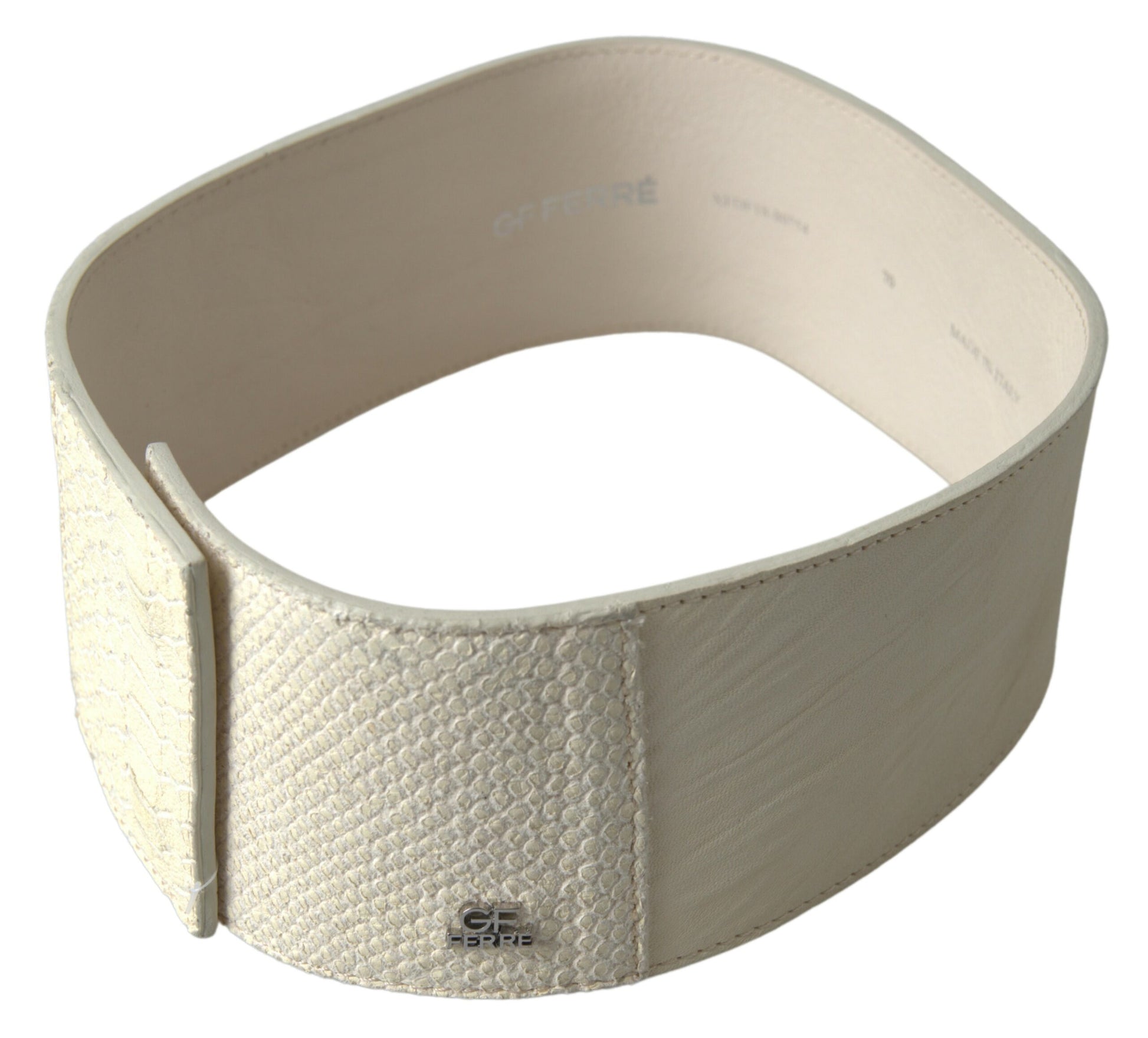 GF Ferre Off White Waxed Cotton Wide Fashion Waistband Belt GF Ferre