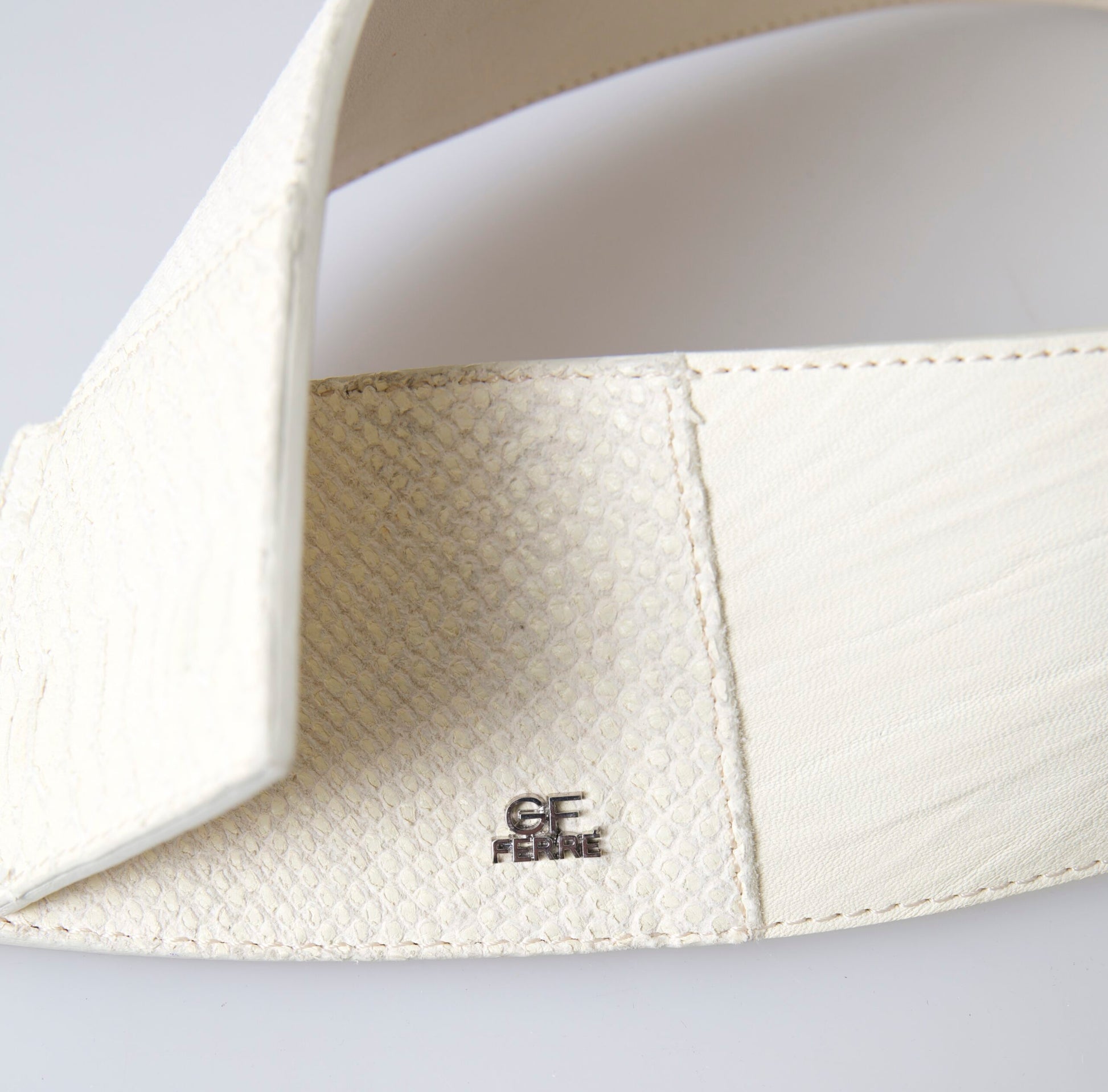 GF Ferre Off White Waxed Cotton Wide Fashion Waistband Belt GF Ferre