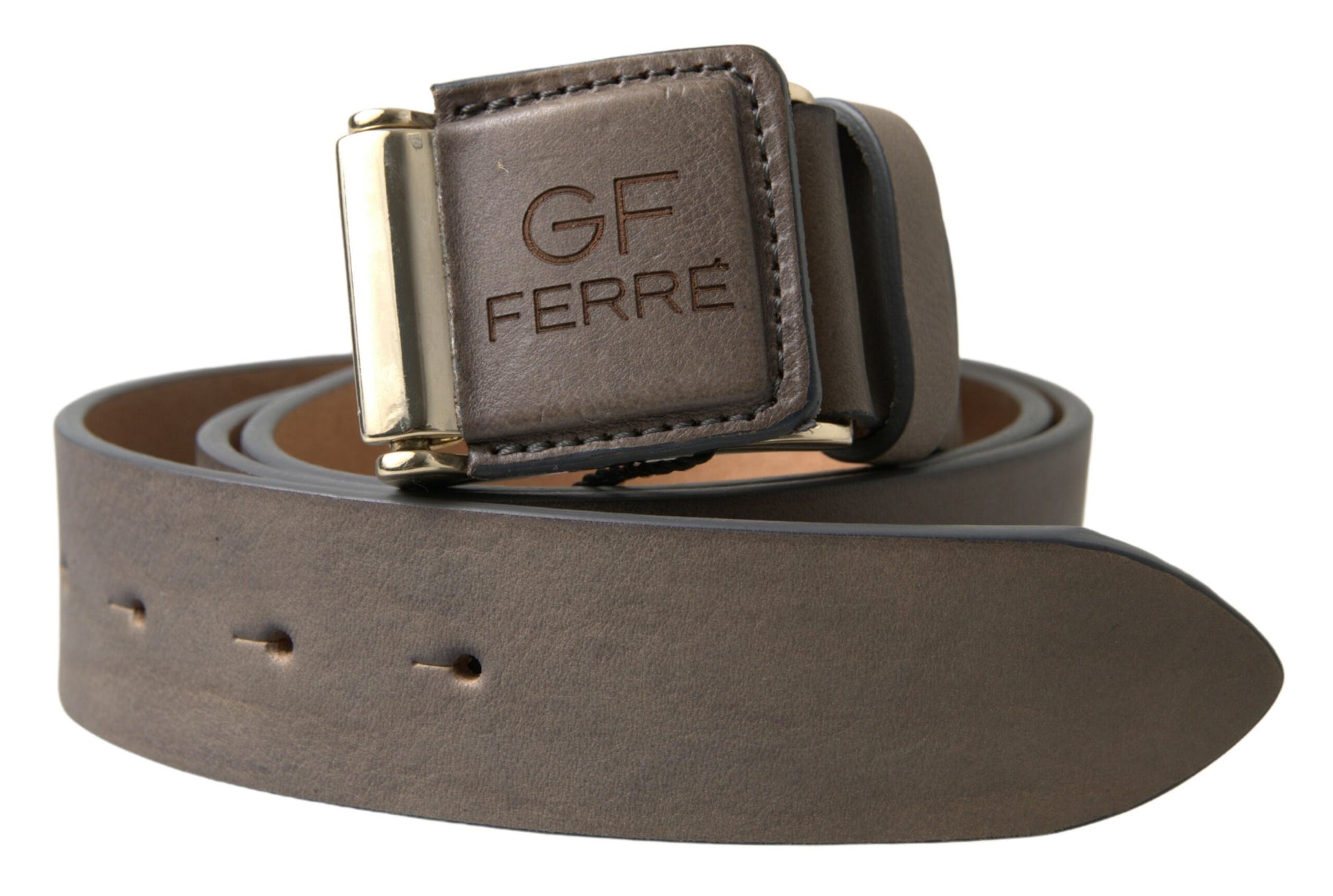 GF Ferre Brown Leather Fashion Logo Buckle Waist Belt GF Ferre