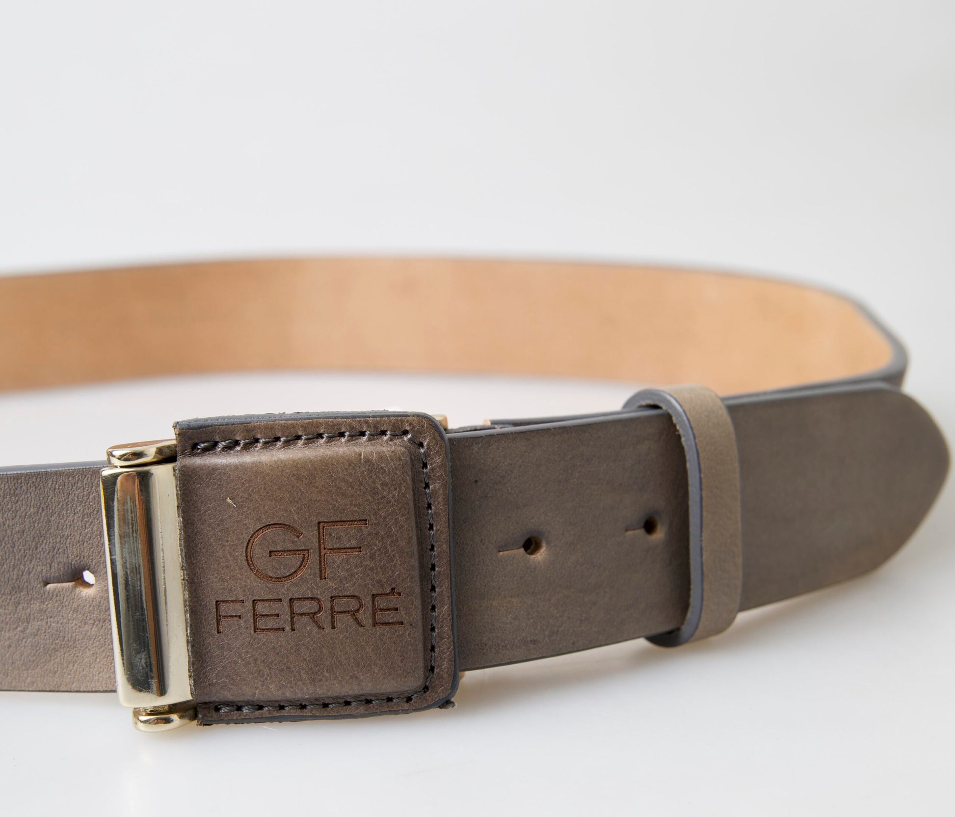 GF Ferre Brown Leather Fashion Logo Buckle Waist Belt GF Ferre