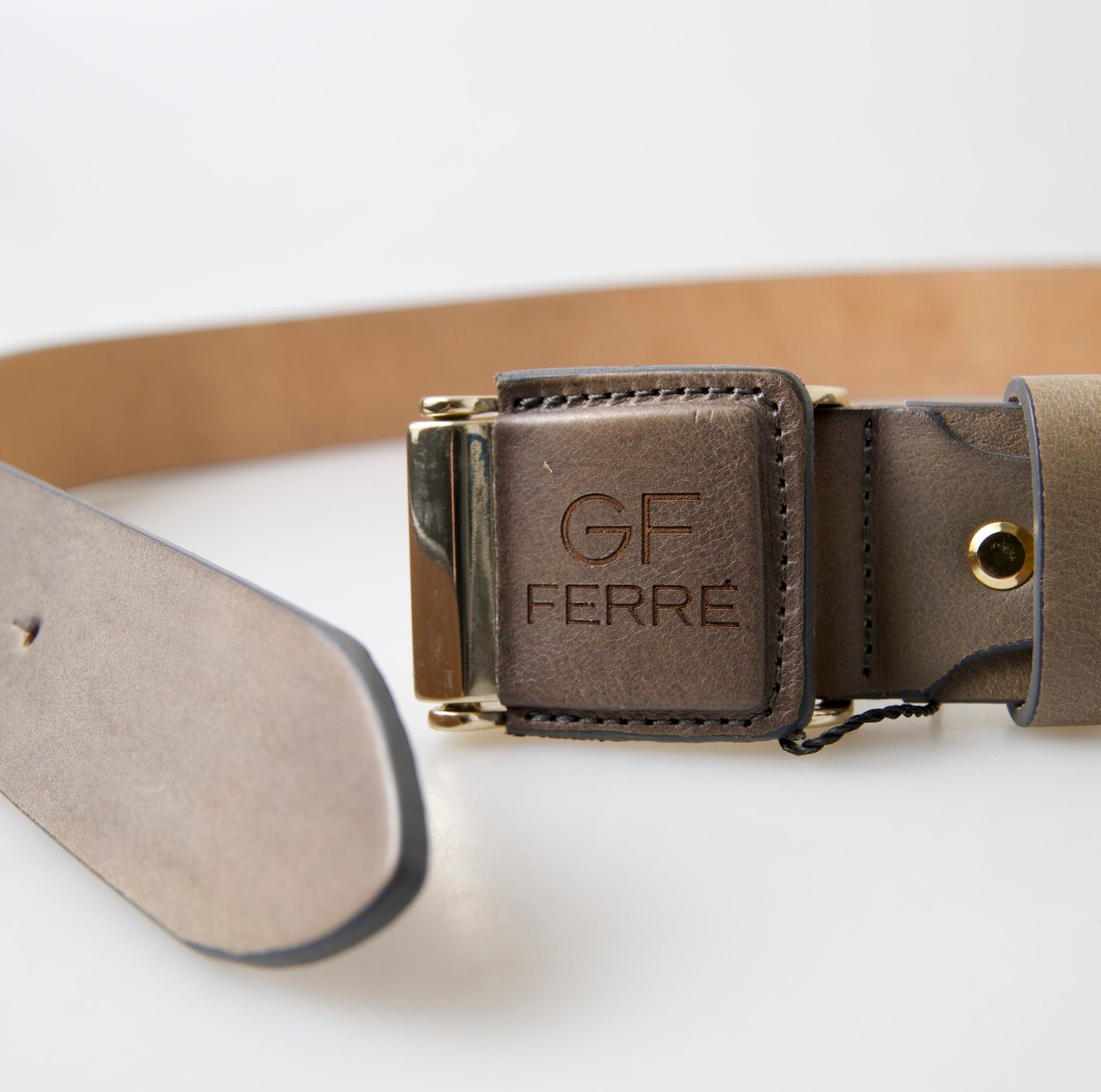 GF Ferre Brown Leather Fashion Logo Buckle Waist Belt GF Ferre