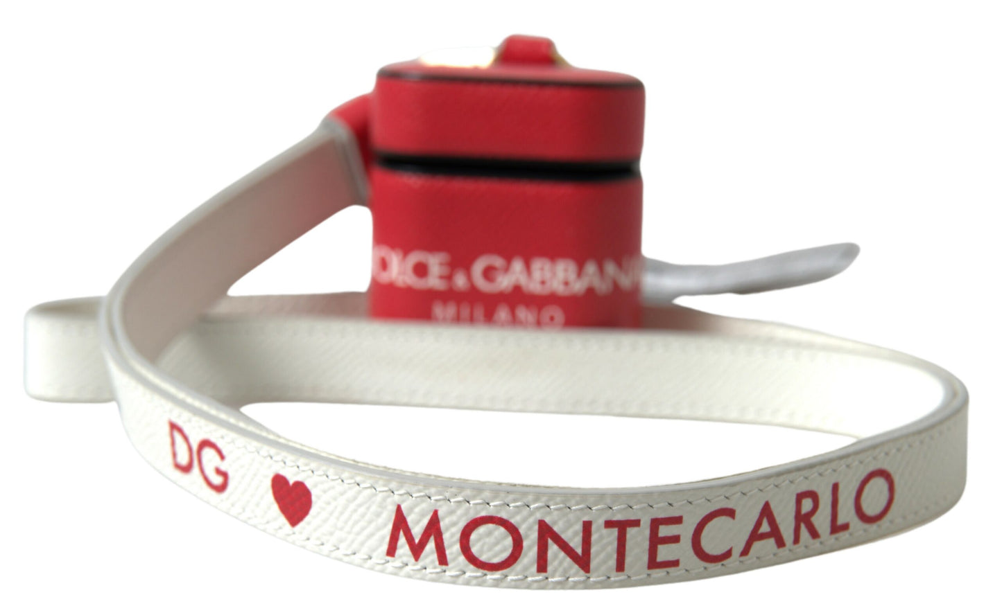 Dolce & Gabbana Red Leather Gold Tone Metal Logo Print Airpods Case Dolce & Gabbana