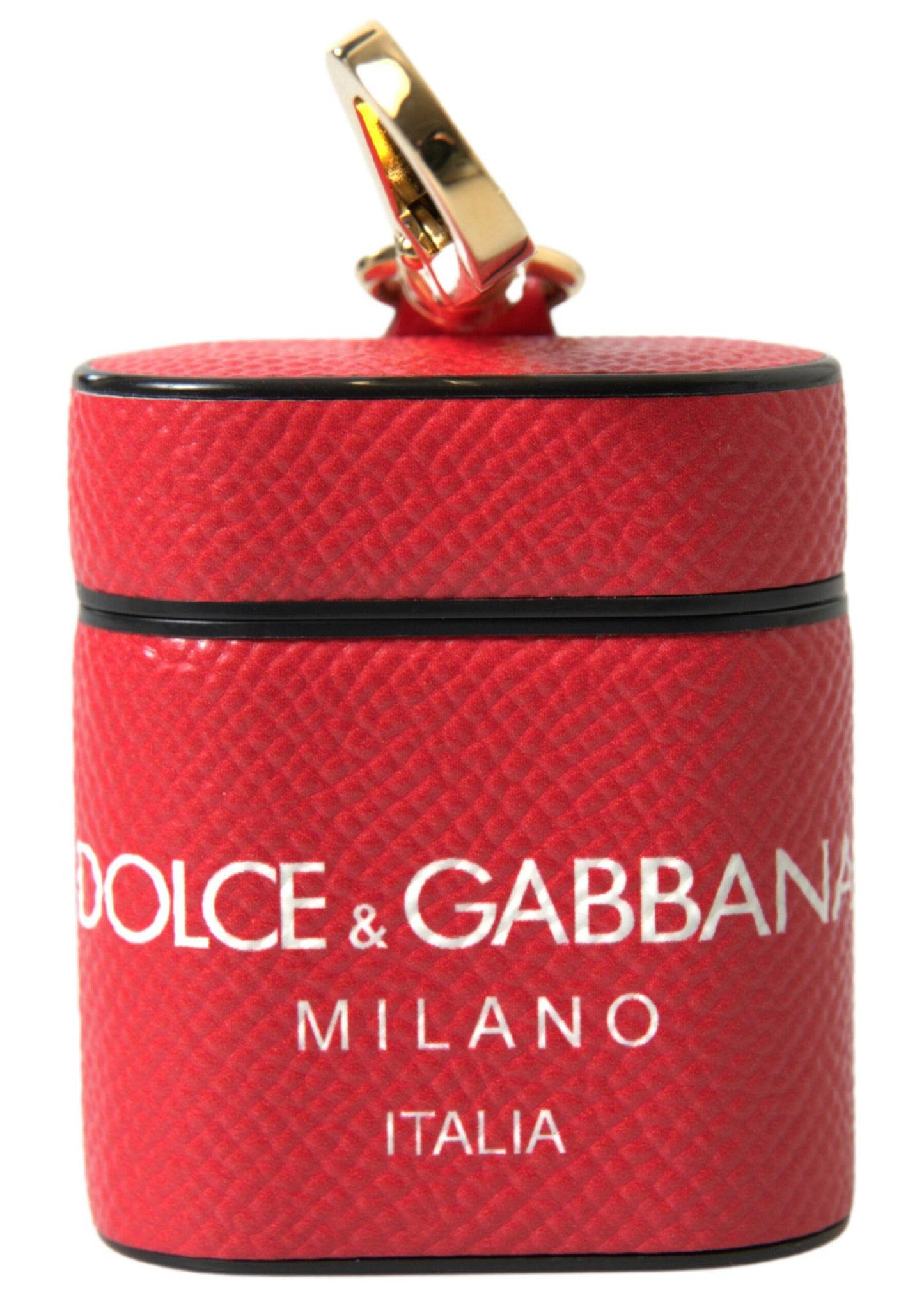 Dolce & Gabbana Red Leather Gold Tone Metal Logo Print Airpods Case Dolce & Gabbana