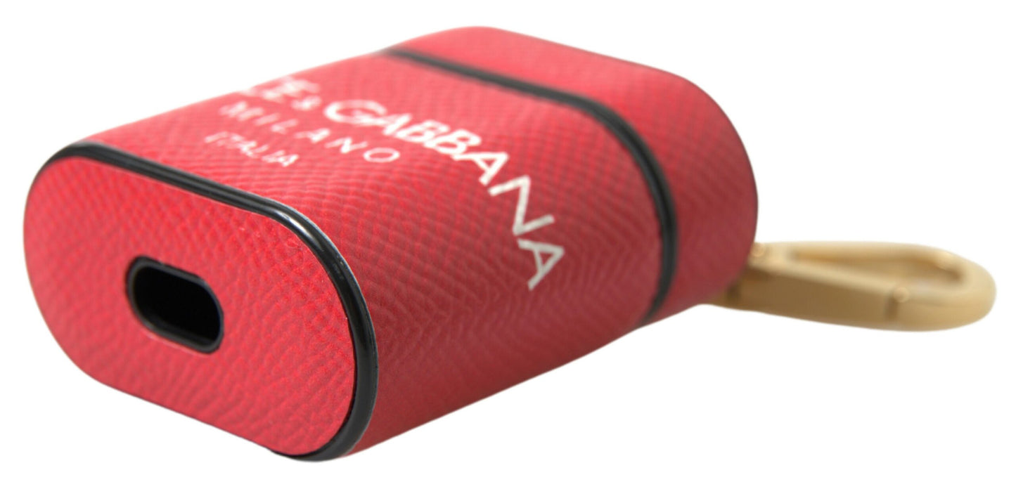 Dolce & Gabbana Red Leather Gold Tone Metal Logo Print Airpods Case Dolce & Gabbana