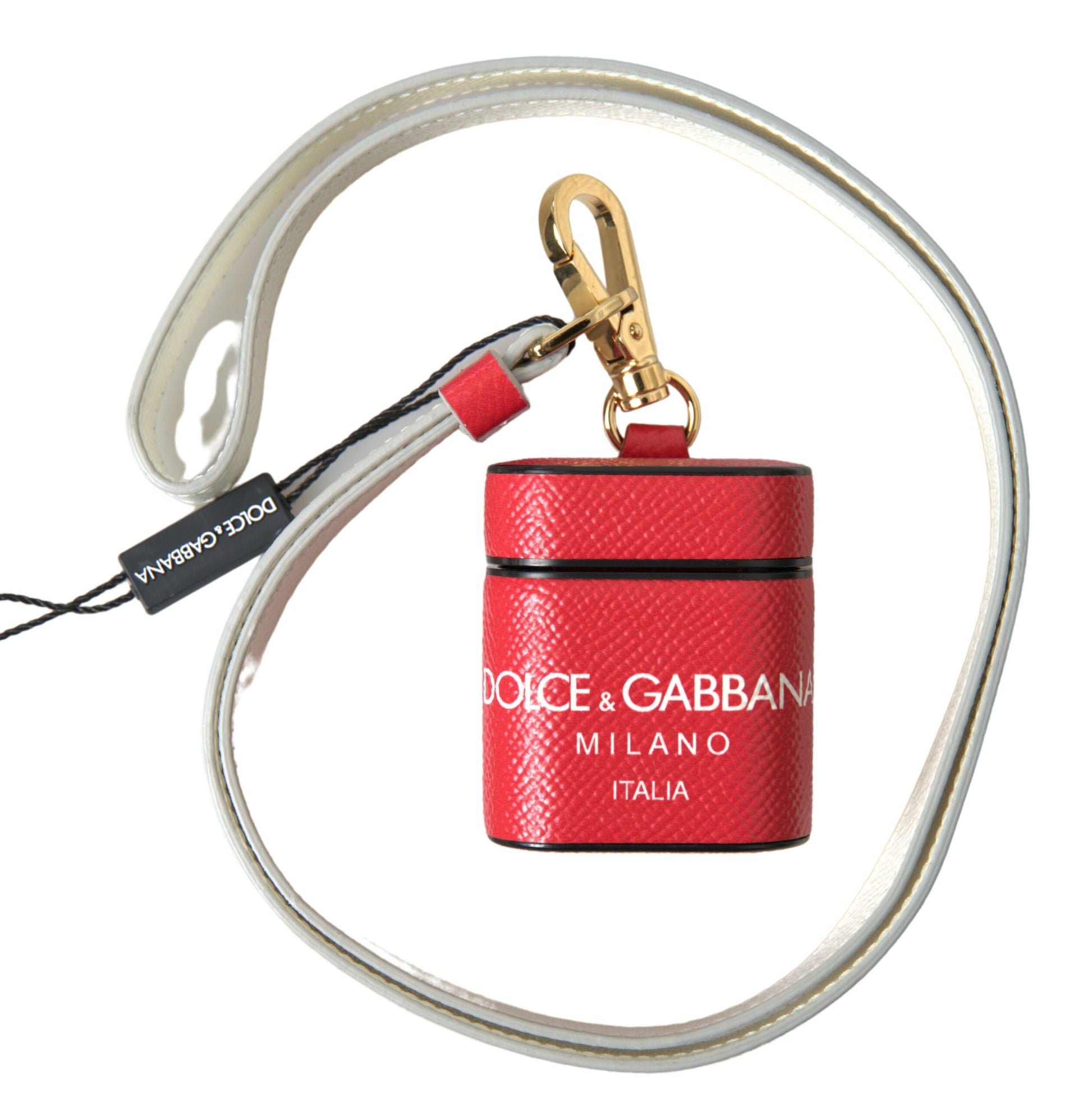 Dolce & Gabbana Red Leather Gold Tone Metal Logo Print Airpods Case Dolce & Gabbana