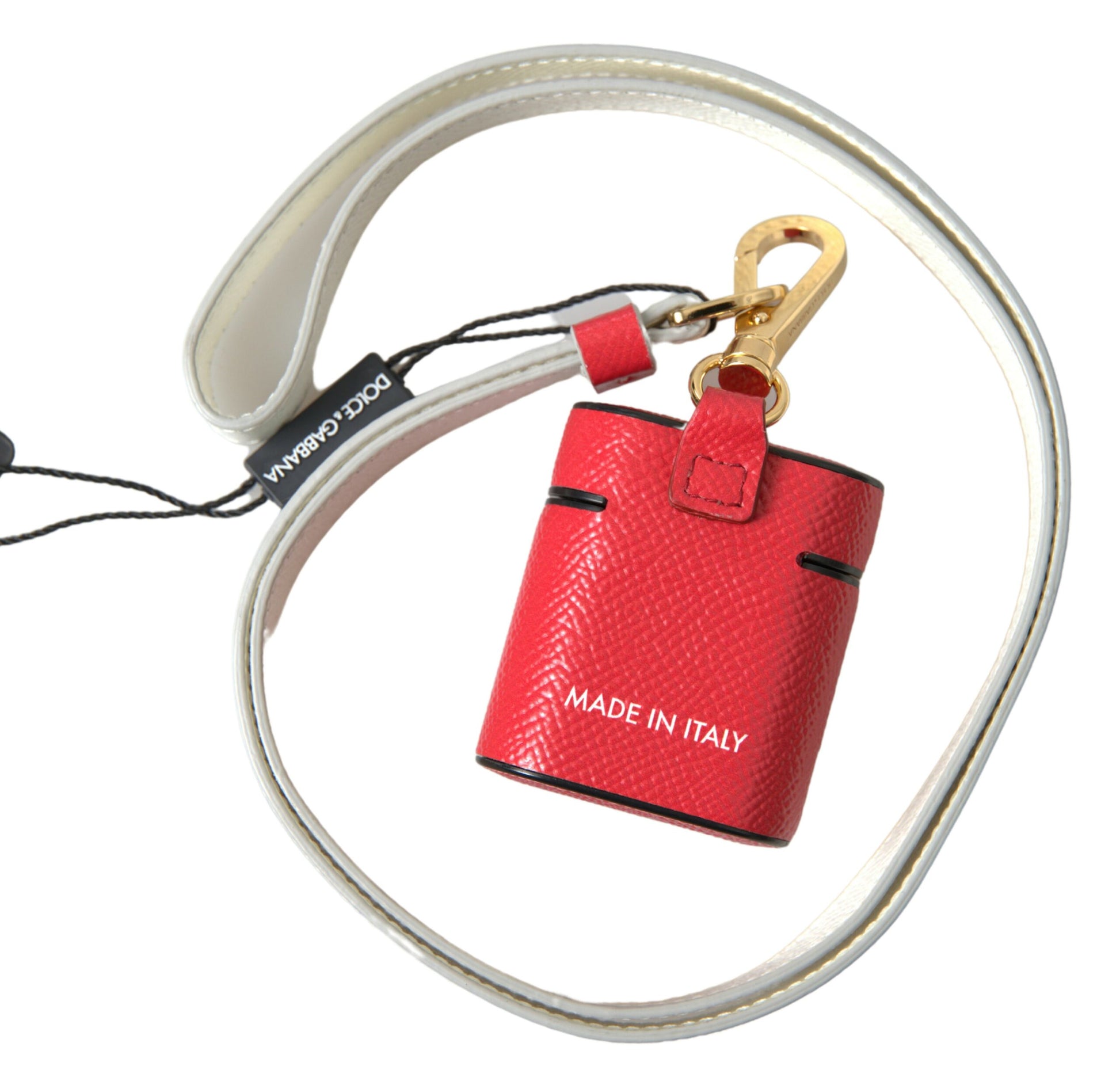 Dolce & Gabbana Red Leather Gold Tone Metal Logo Print Airpods Case Dolce & Gabbana