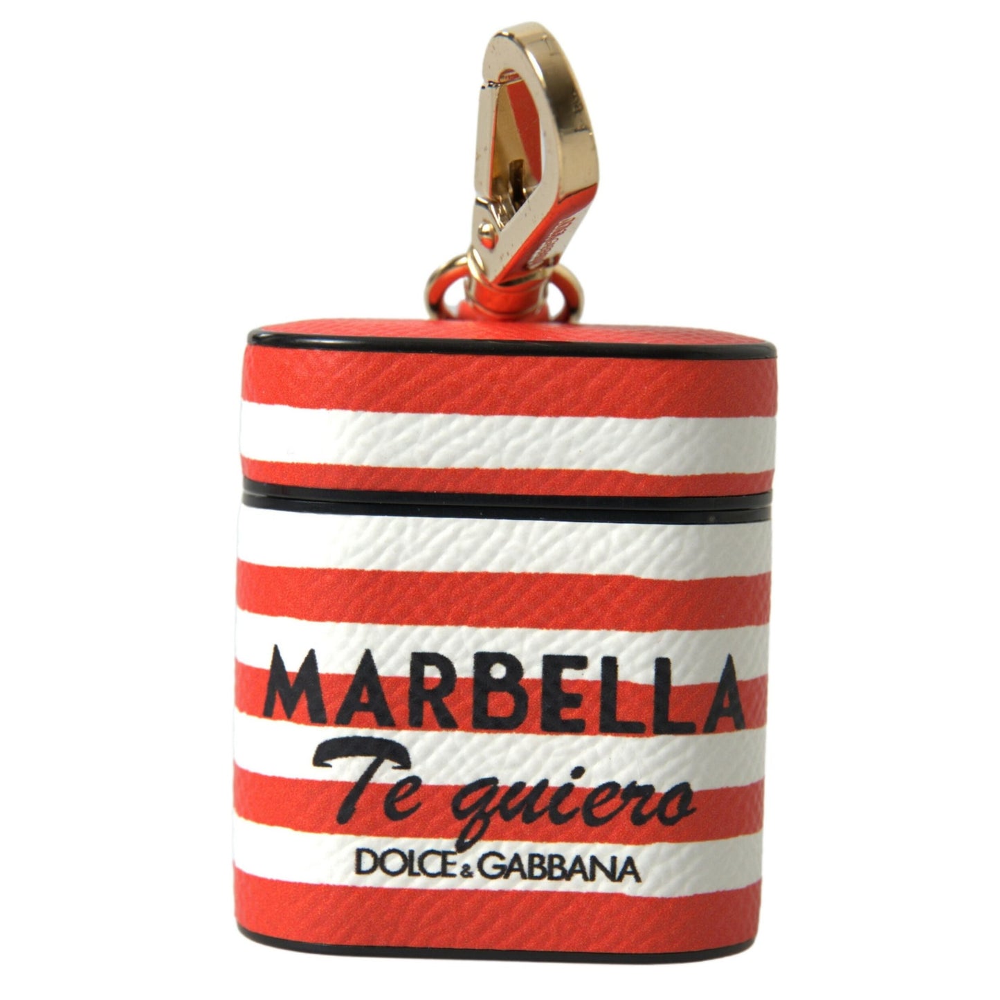 Dolce & Gabbana Orange Stripe Dauphine Leather Logo Strap Airpod Case Dolce & Gabbana