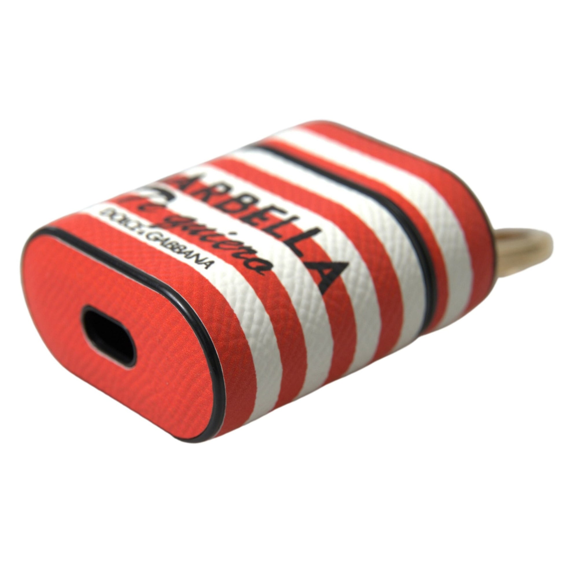 Dolce & Gabbana Orange Stripe Dauphine Leather Logo Strap Airpod Case Dolce & Gabbana
