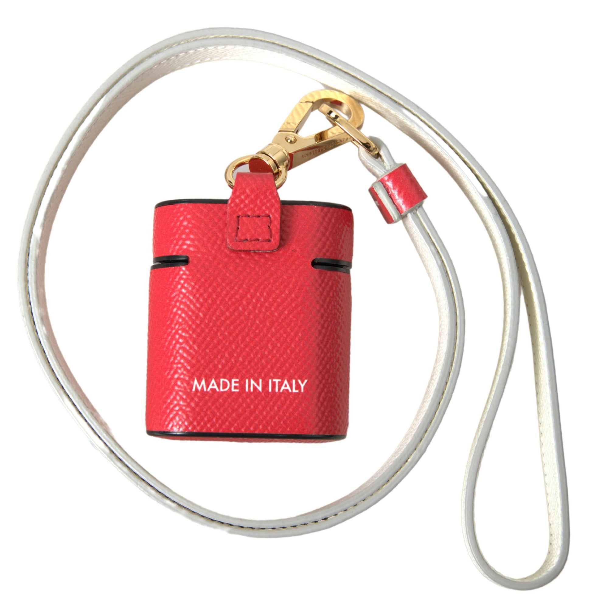 Dolce & Gabbana Red Leather Gold Tone Metal Logo Print Strap Airpods Case Dolce & Gabbana