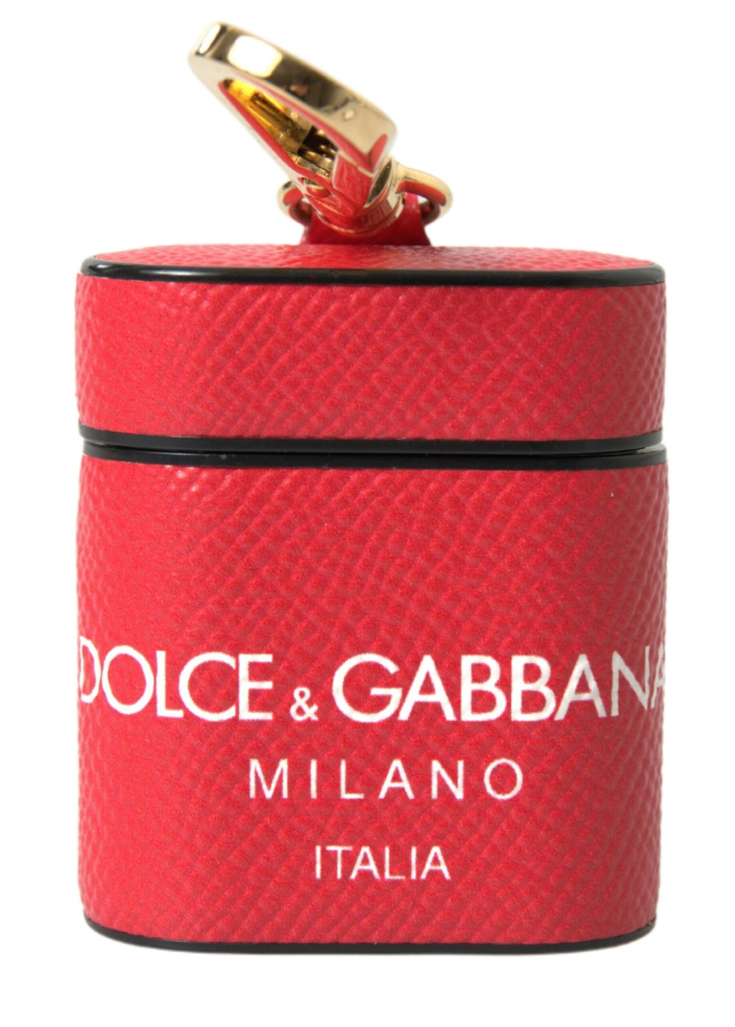 Dolce & Gabbana Red Leather Gold Tone Metal Logo Print Strap Airpods Case Dolce & Gabbana