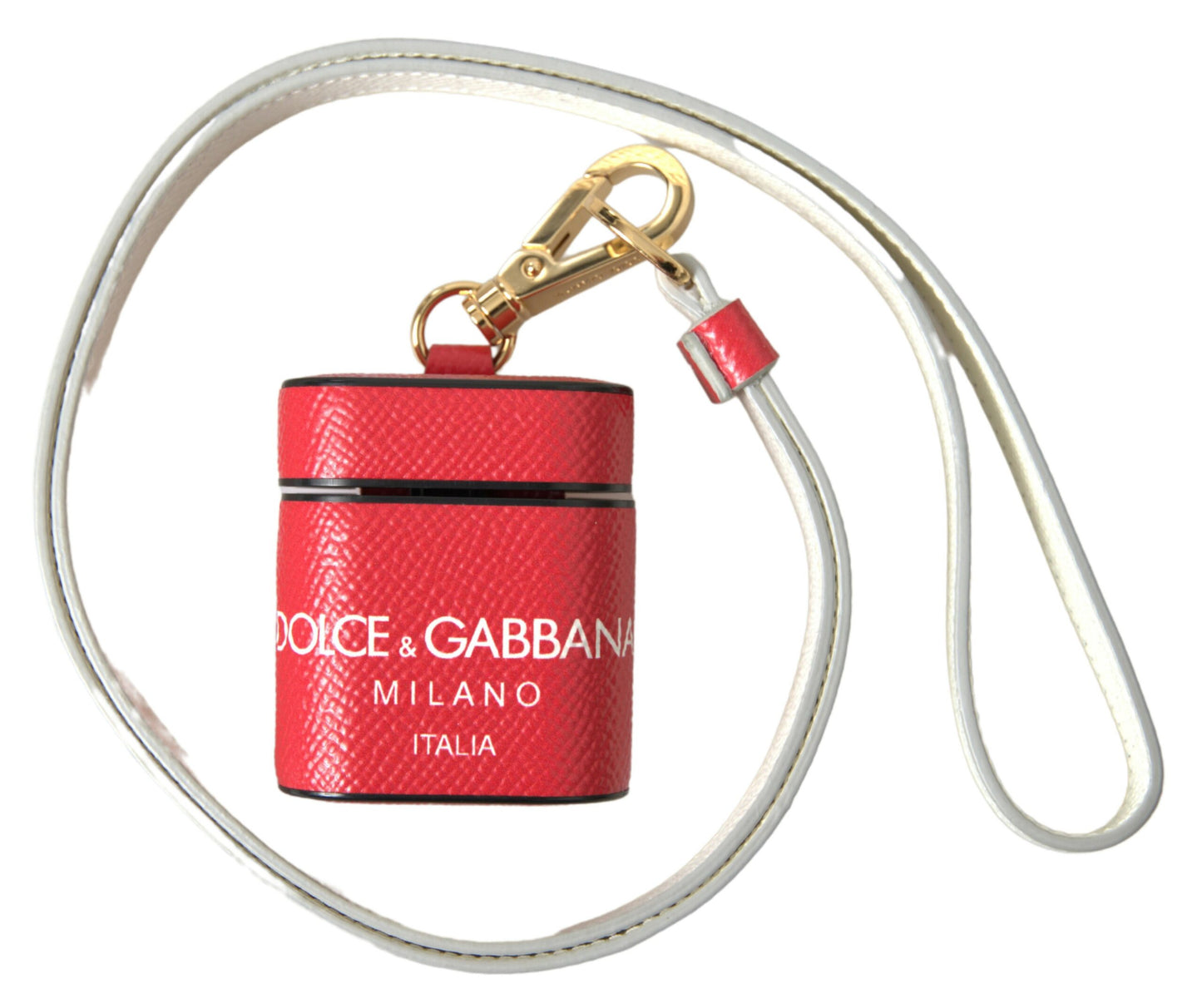 Dolce & Gabbana Red Leather Gold Tone Metal Logo Print Strap Airpods Case Dolce & Gabbana