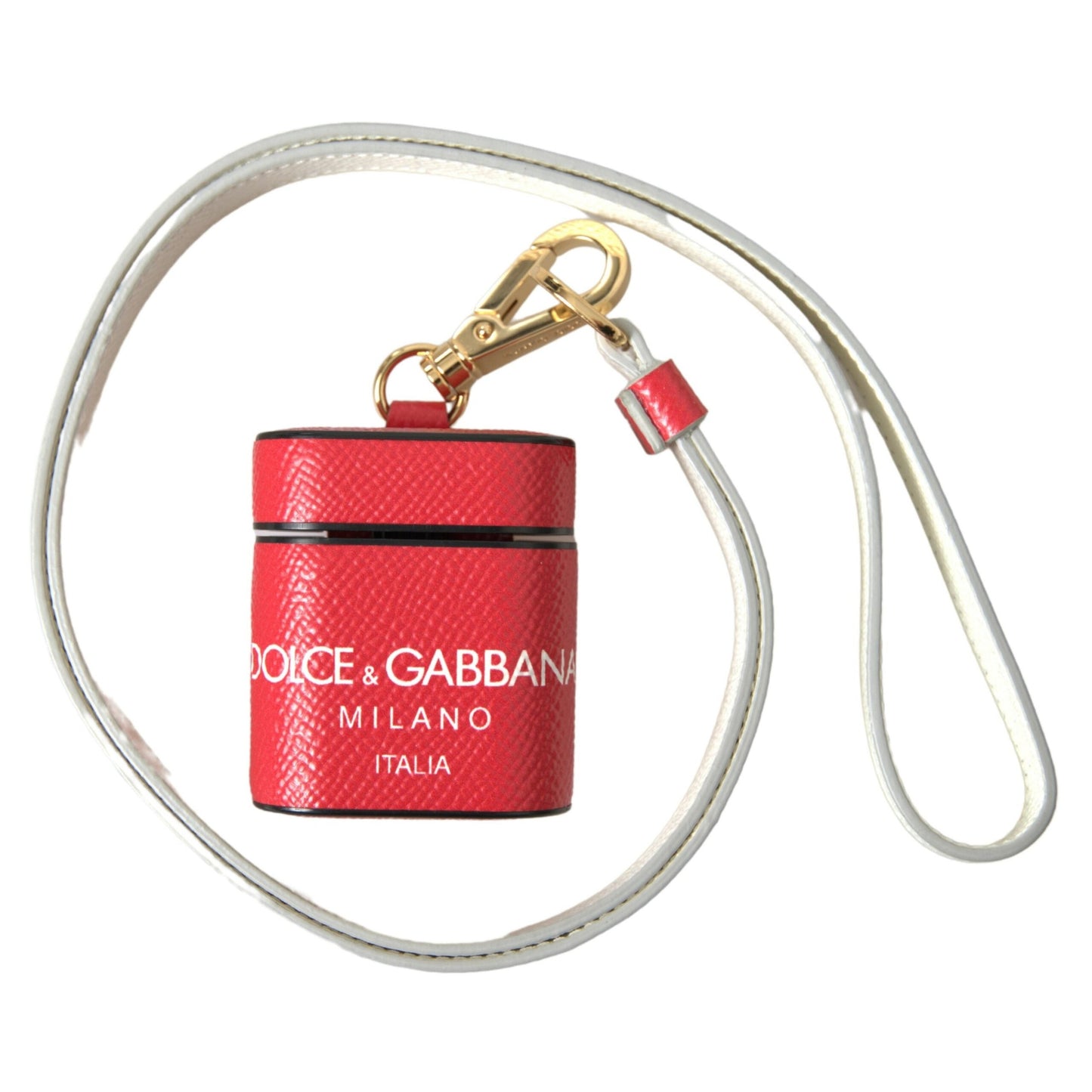 Dolce & Gabbana Red Leather Gold Tone Metal Logo Print Strap Airpods Case Dolce & Gabbana