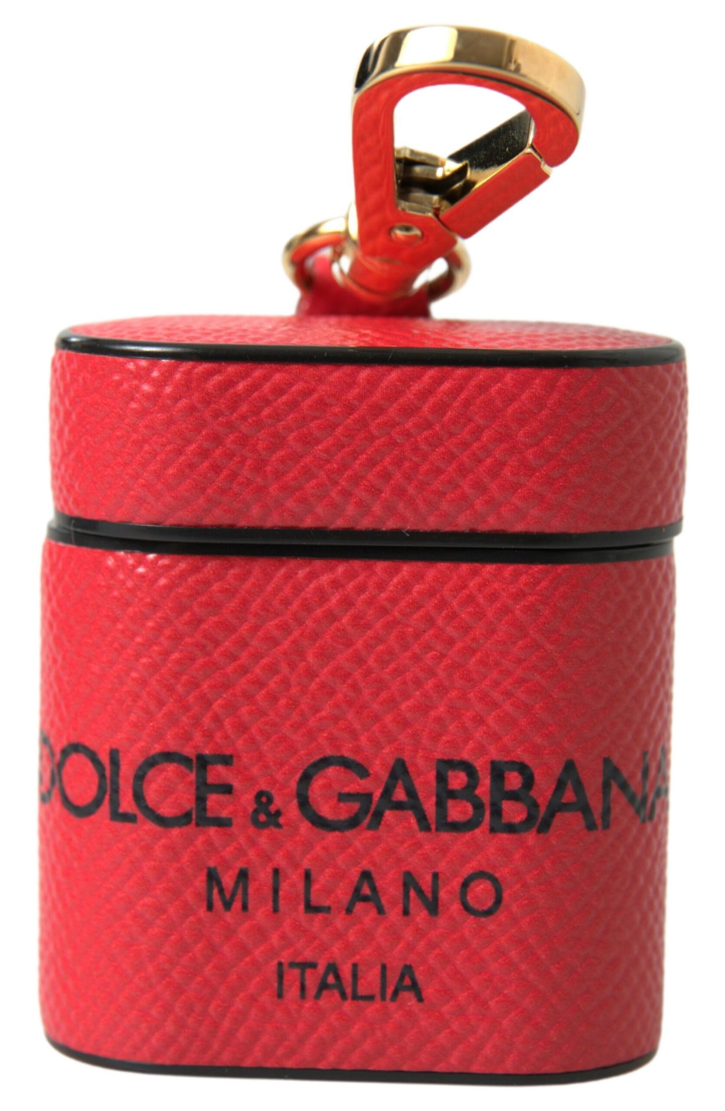 Dolce & Gabbana Red Black Calf Leather Logo Print Strap Airpods Case Dolce & Gabbana