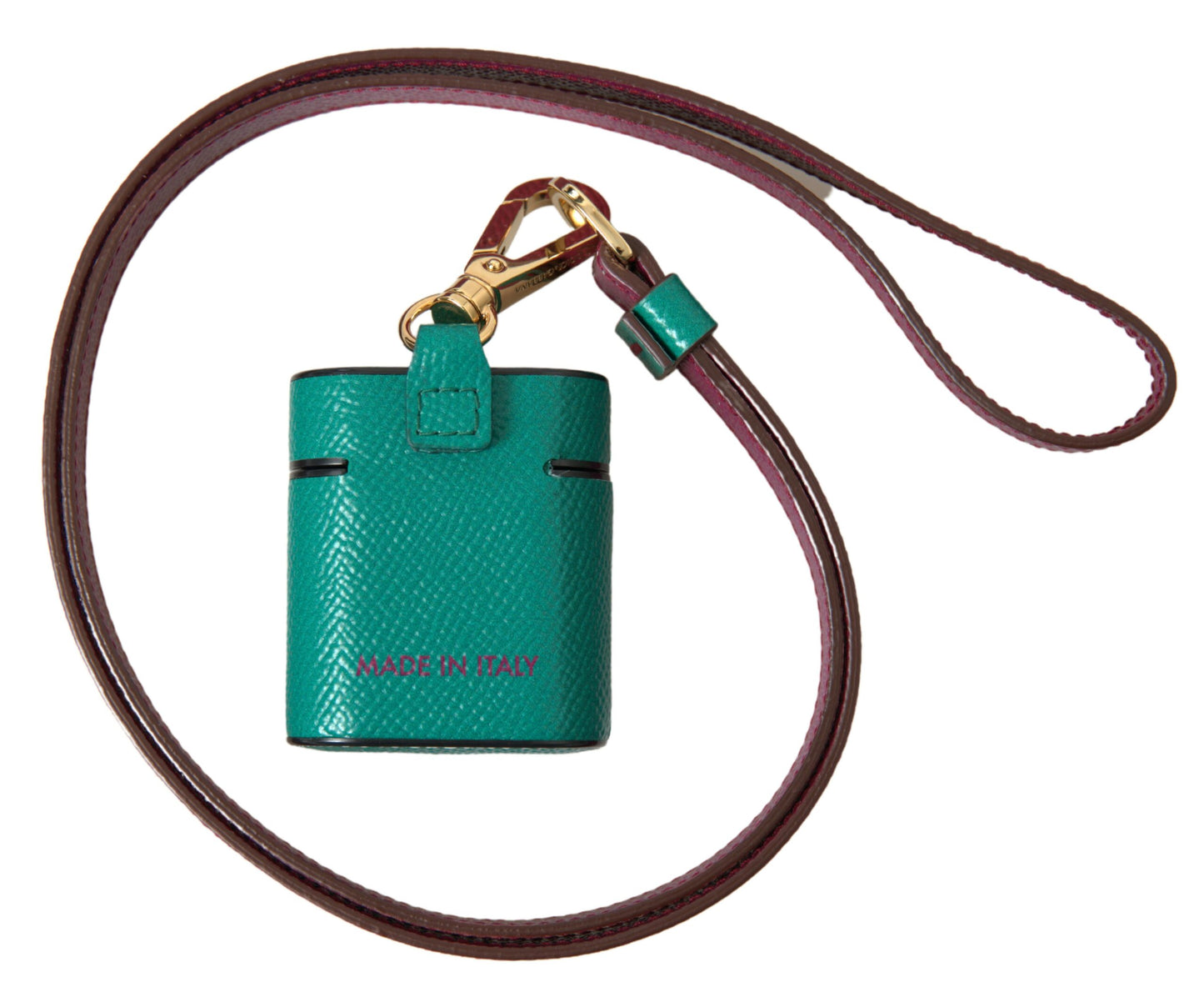 Dolce & Gabbana Green Maroon Calf Leather Logo Print Strap Airpods Case Dolce & Gabbana