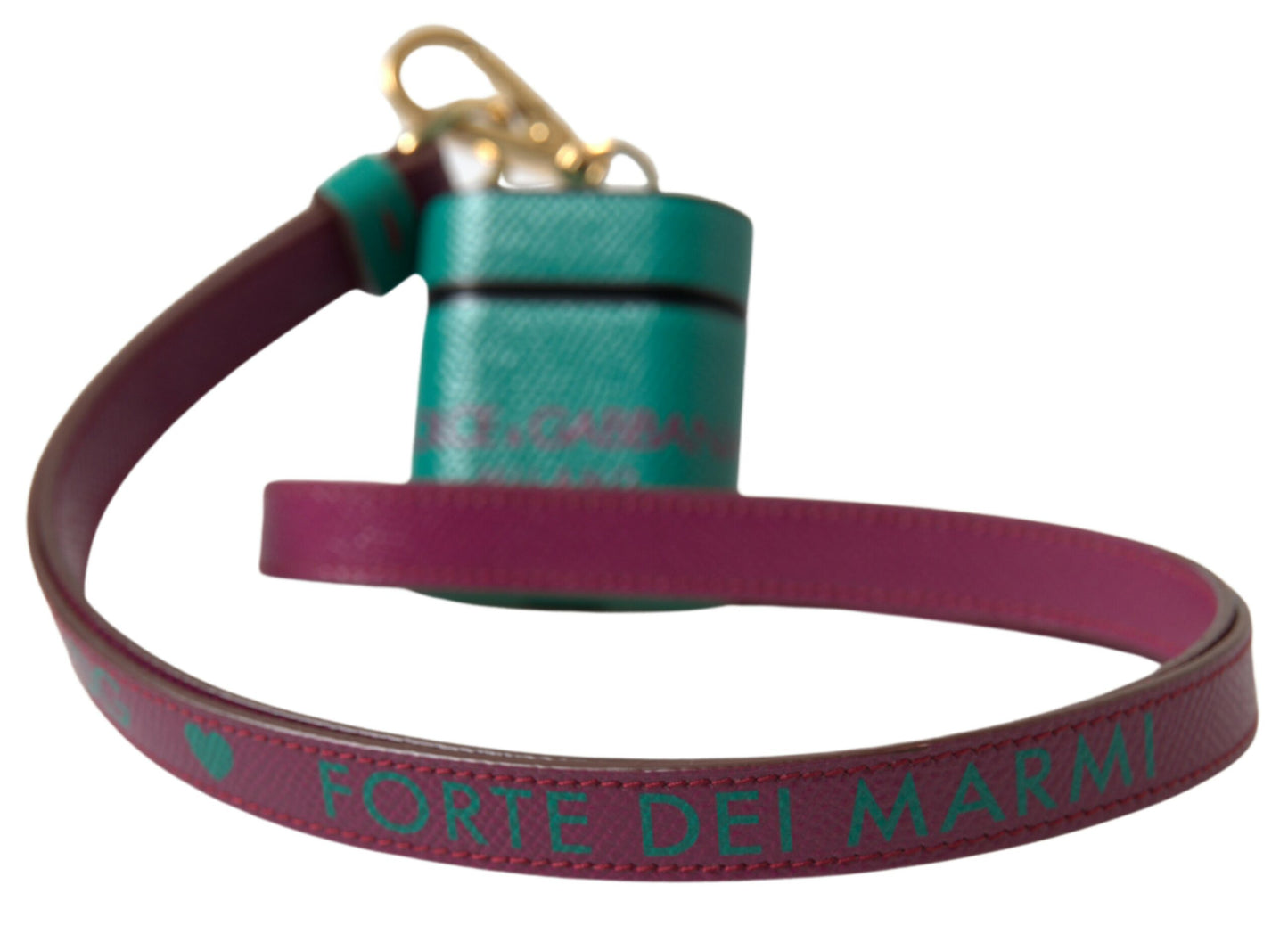 Dolce & Gabbana Green Maroon Calf Leather Logo Print Strap Airpods Case Dolce & Gabbana