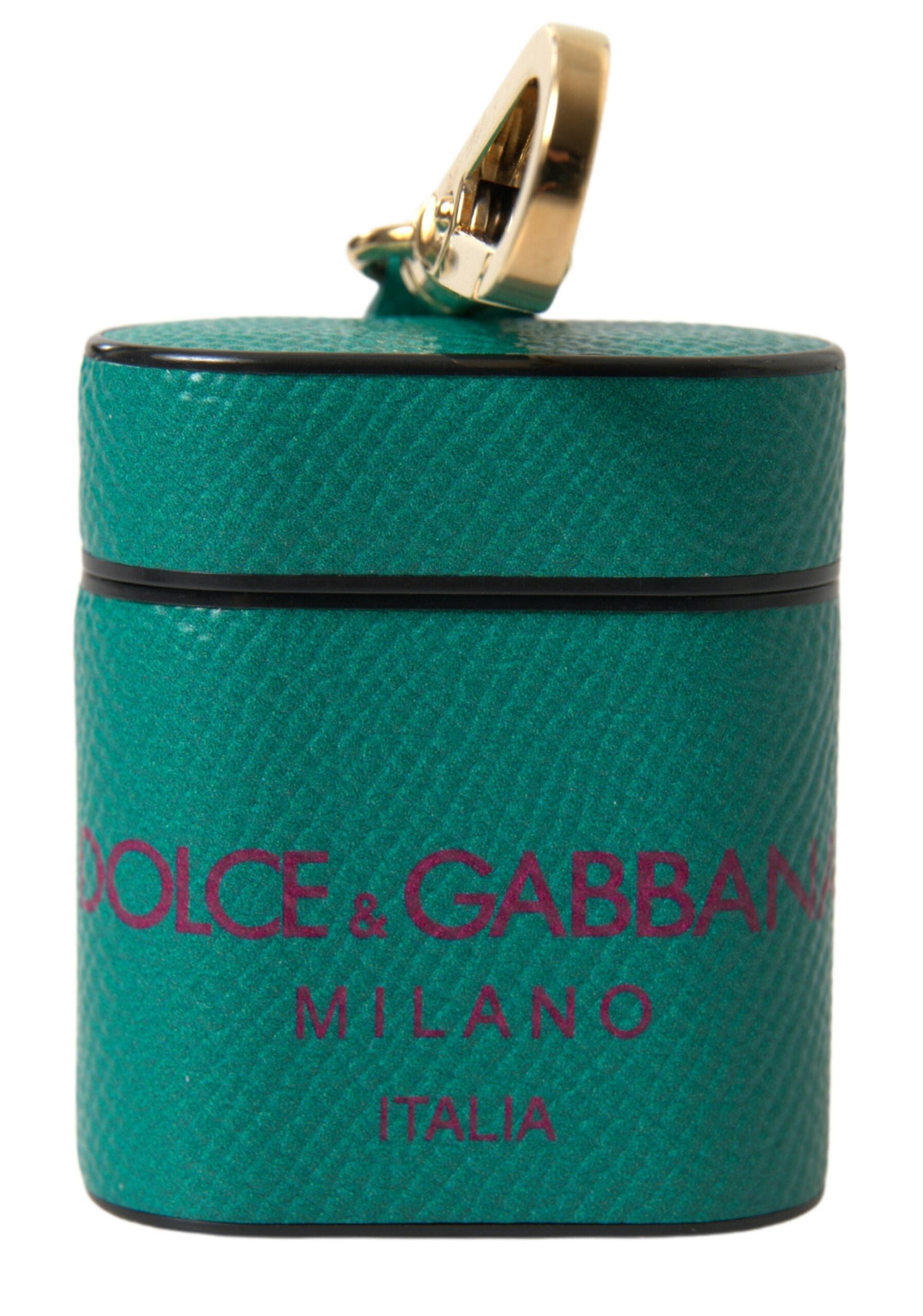 Dolce & Gabbana Green Maroon Calf Leather Logo Print Strap Airpods Case Dolce & Gabbana
