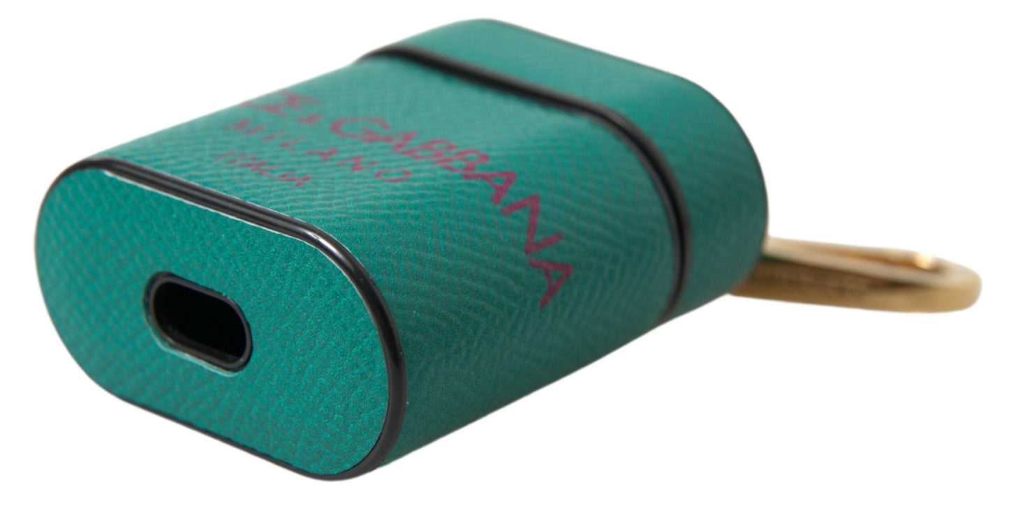 Dolce & Gabbana Green Maroon Calf Leather Logo Print Strap Airpods Case Dolce & Gabbana