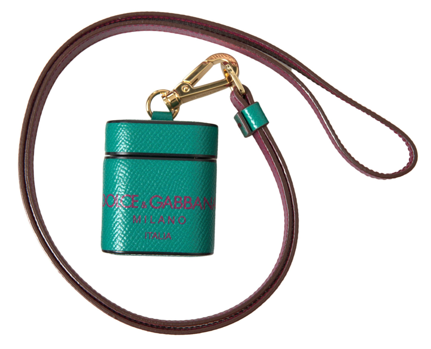 Dolce & Gabbana Green Maroon Calf Leather Logo Print Strap Airpods Case Dolce & Gabbana