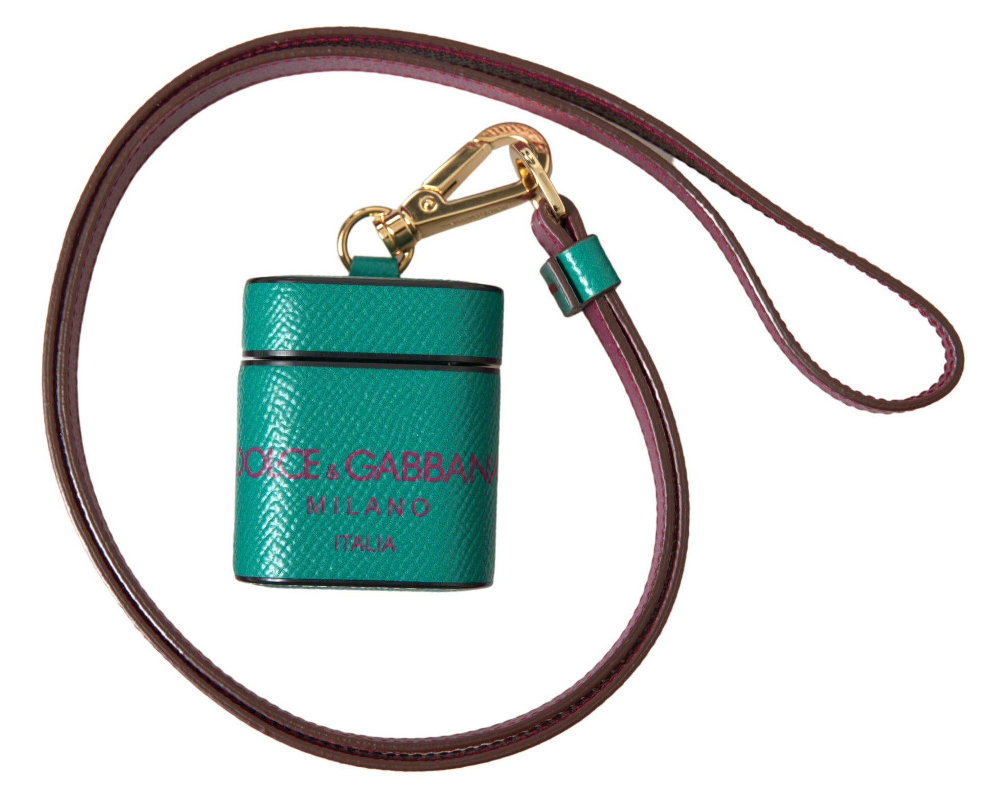 Dolce & Gabbana Green Maroon Calf Leather Logo Print Strap Airpods Case Dolce & Gabbana