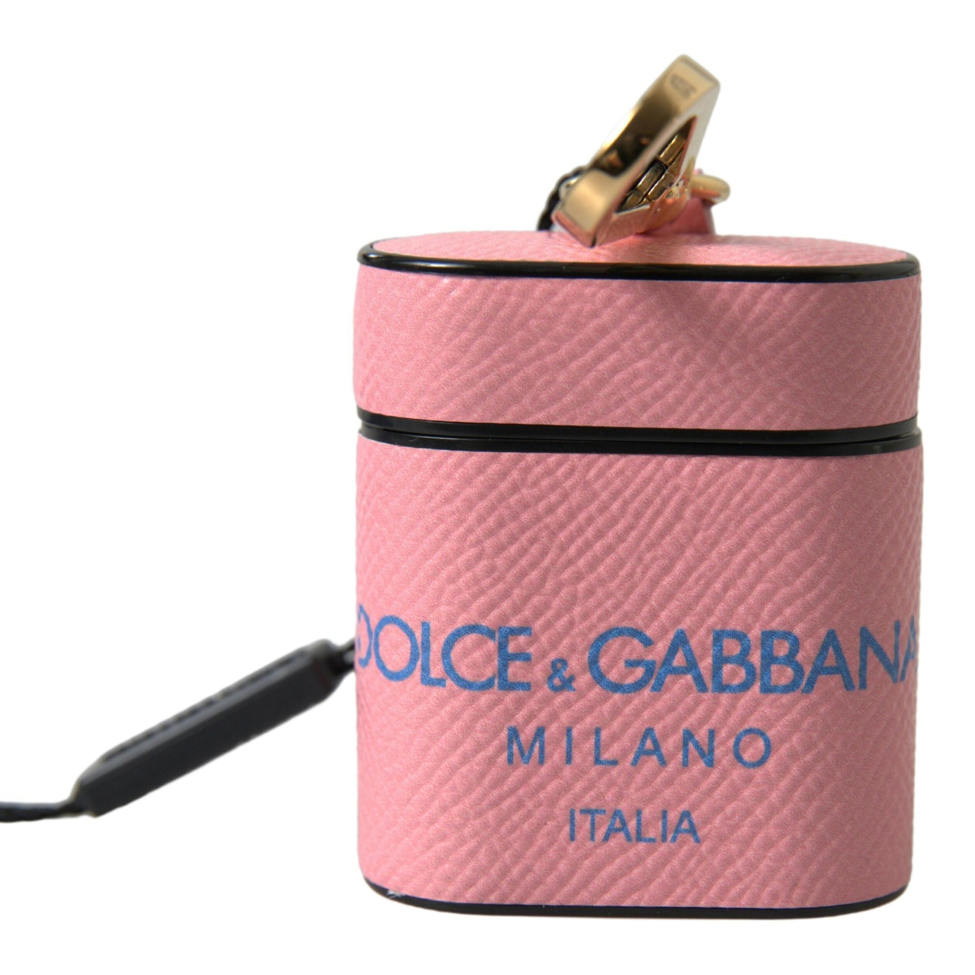 Dolce & Gabbana Pink Blue Calf Leather Logo Print Strap Airpods Case Dolce & Gabbana