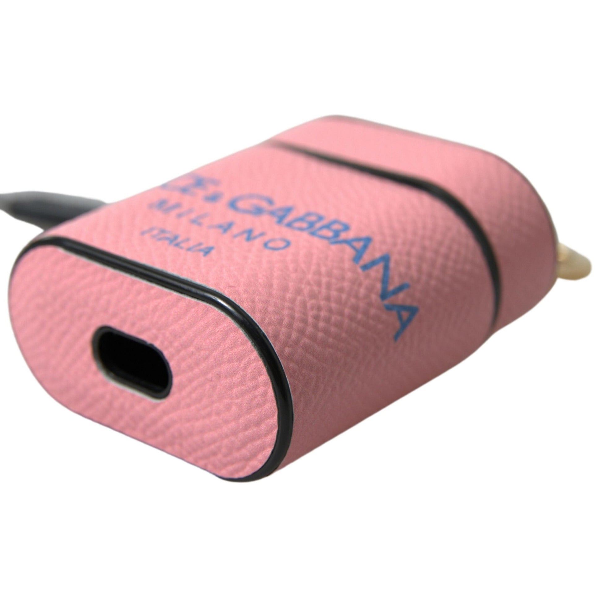 Dolce & Gabbana Pink Blue Calf Leather Logo Print Strap Airpods Case Dolce & Gabbana