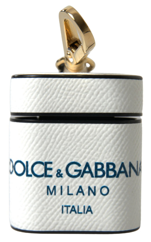 Dolce & Gabbana White Blue Calf Leather Logo Print Strap Airpods Case Dolce & Gabbana