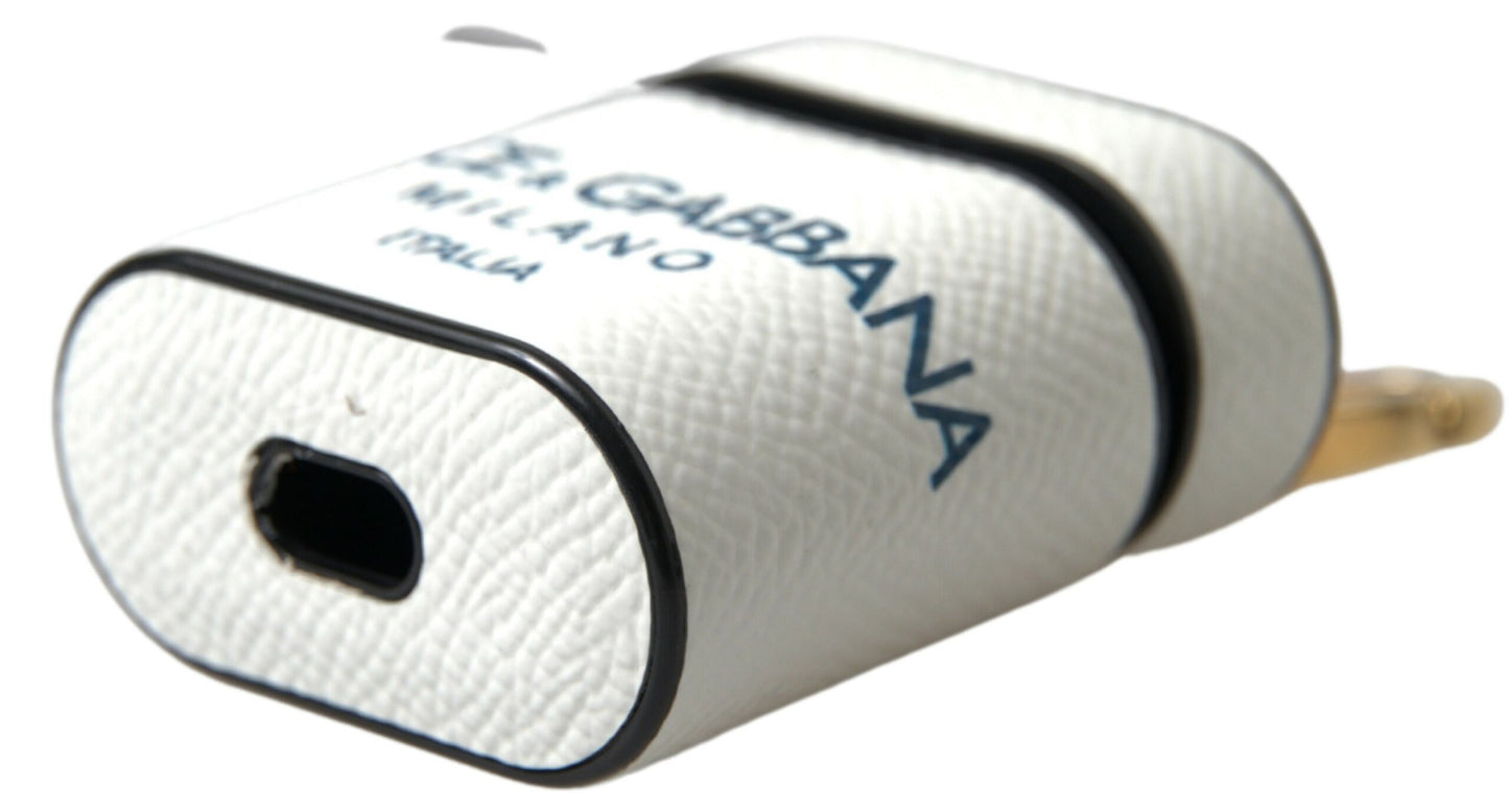 Dolce & Gabbana White Blue Calf Leather Logo Print Strap Airpods Case Dolce & Gabbana