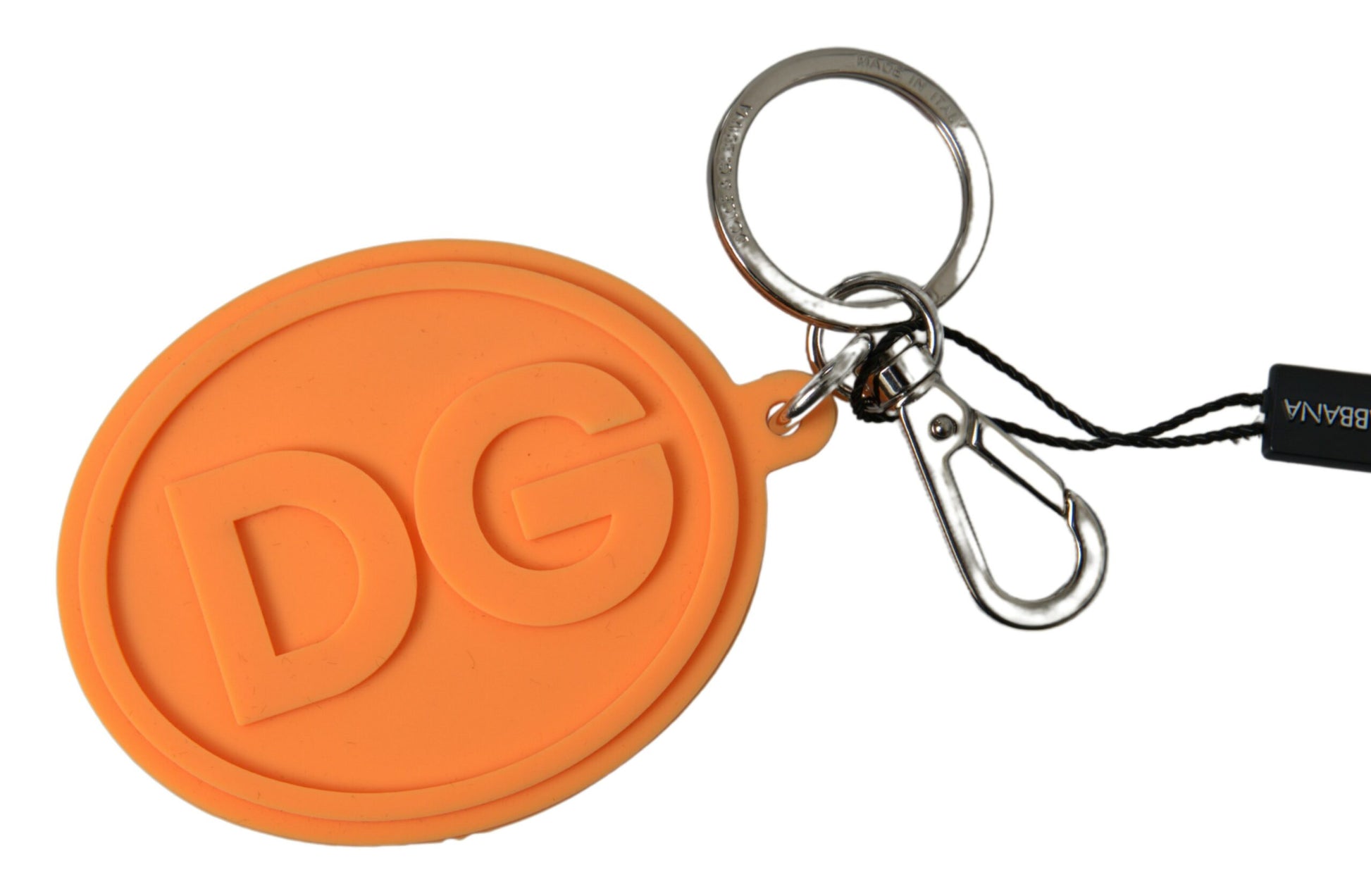 Dolce & Gabbana Orange Rubber DG Logo Gold Brass Metal Keychain Dolce & Gabbana
