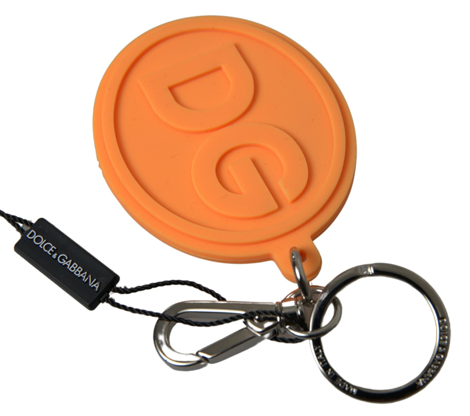 Dolce & Gabbana Orange Rubber DG Logo Gold Brass Metal Keychain Dolce & Gabbana