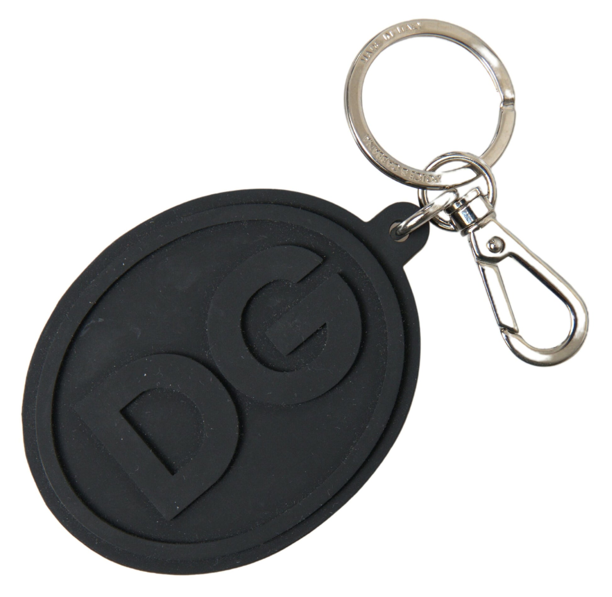 Dolce & Gabbana Black Rubber DG Logo Silver Brass Metal Keychain Dolce & Gabbana