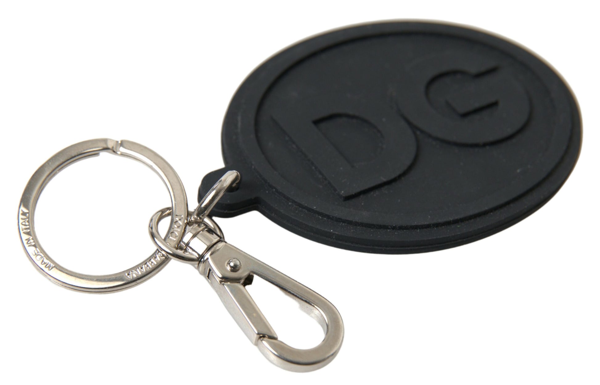 Dolce & Gabbana Black Rubber DG Logo Silver Brass Metal Keychain Dolce & Gabbana