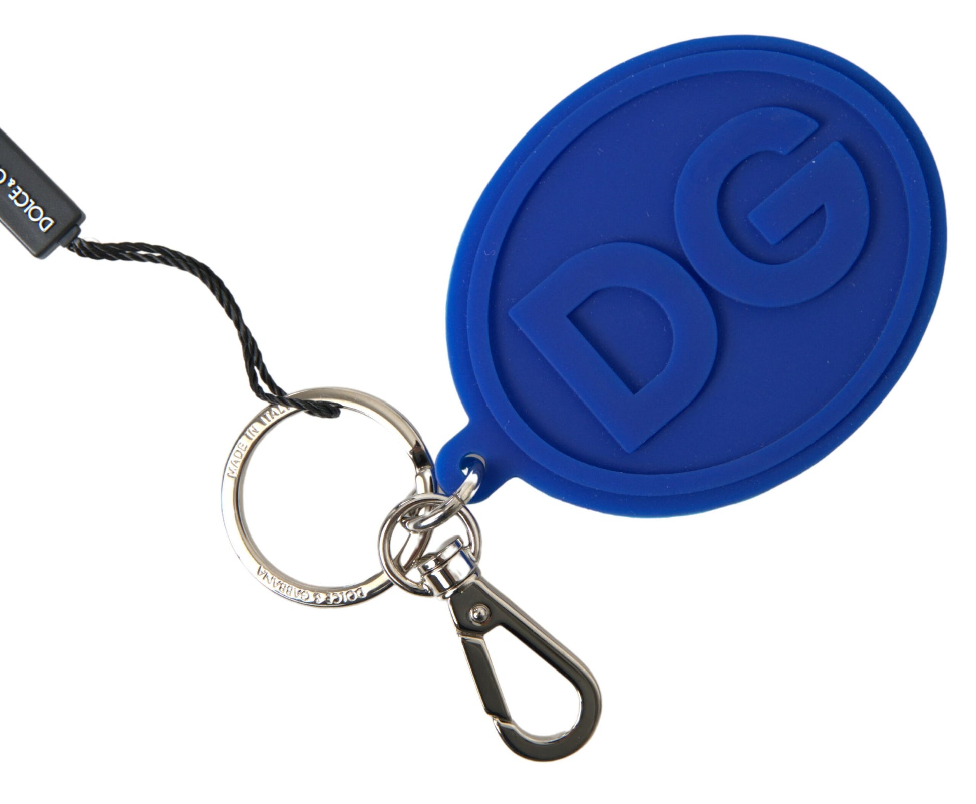 Dolce & Gabbana Blue Rubber DG Logo Silver Brass Metal Keyring Keychain Dolce & Gabbana