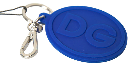 Dolce & Gabbana Blue Rubber DG Logo Silver Brass Metal Keyring Keychain Dolce & Gabbana