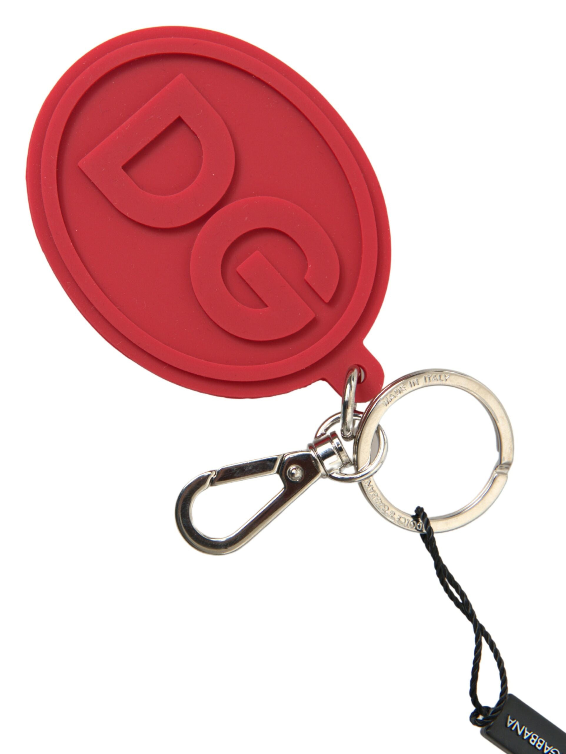 Dolce & Gabbana Red Rubber DG Logo Silver Brass Metal Keyring Keychain Dolce & Gabbana