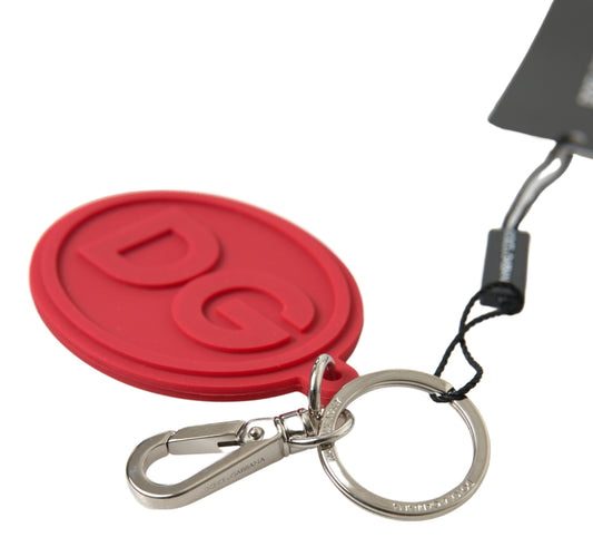 Dolce & Gabbana Red Rubber DG Logo Silver Brass Metal Keyring Keychain Dolce & Gabbana